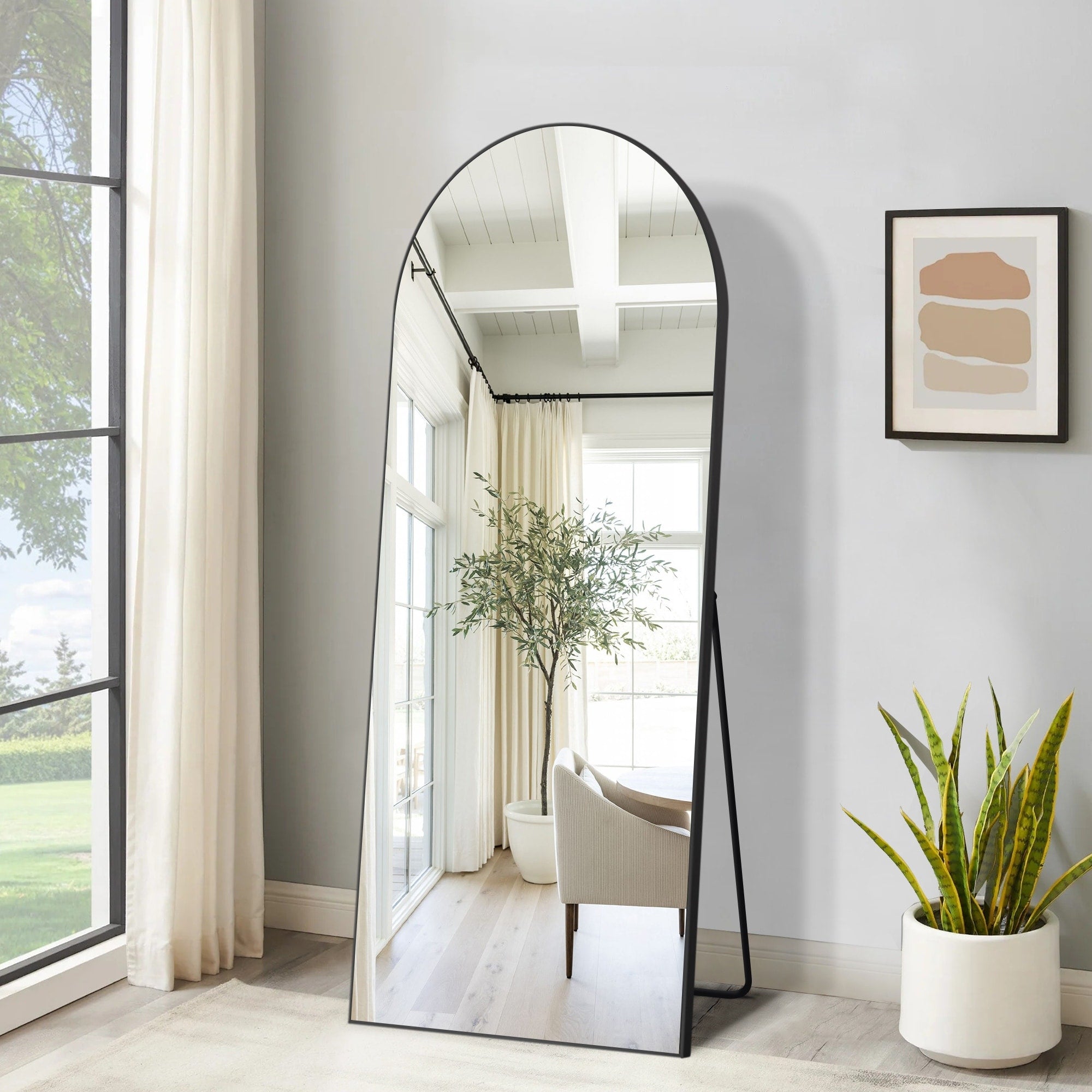 Arched Full Length Mirror with Stand Aluminum Alloy Frame,Wall-Mounted Mirror,Floor Dressing Mirror