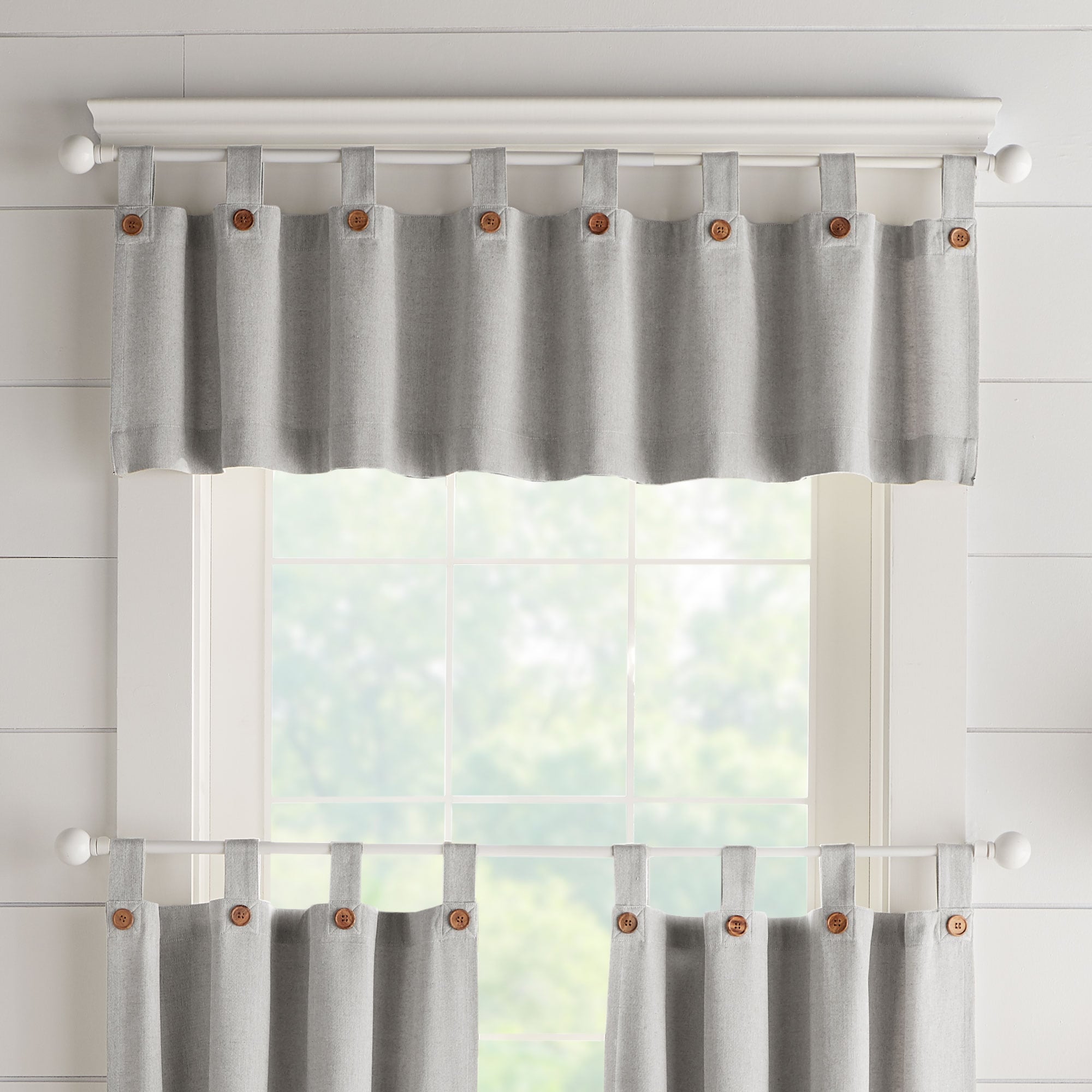 Tucker Solid Button Window Kitchen Curtain Valance