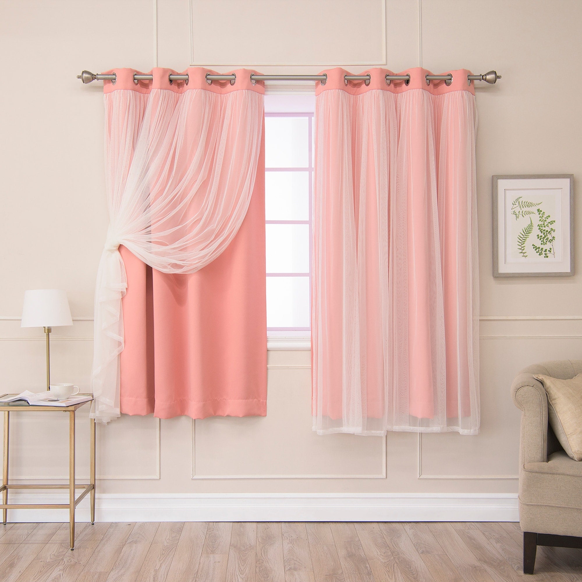 Aurora Home Gathered Tulle Overlay Blackout Curtain Panel Pair