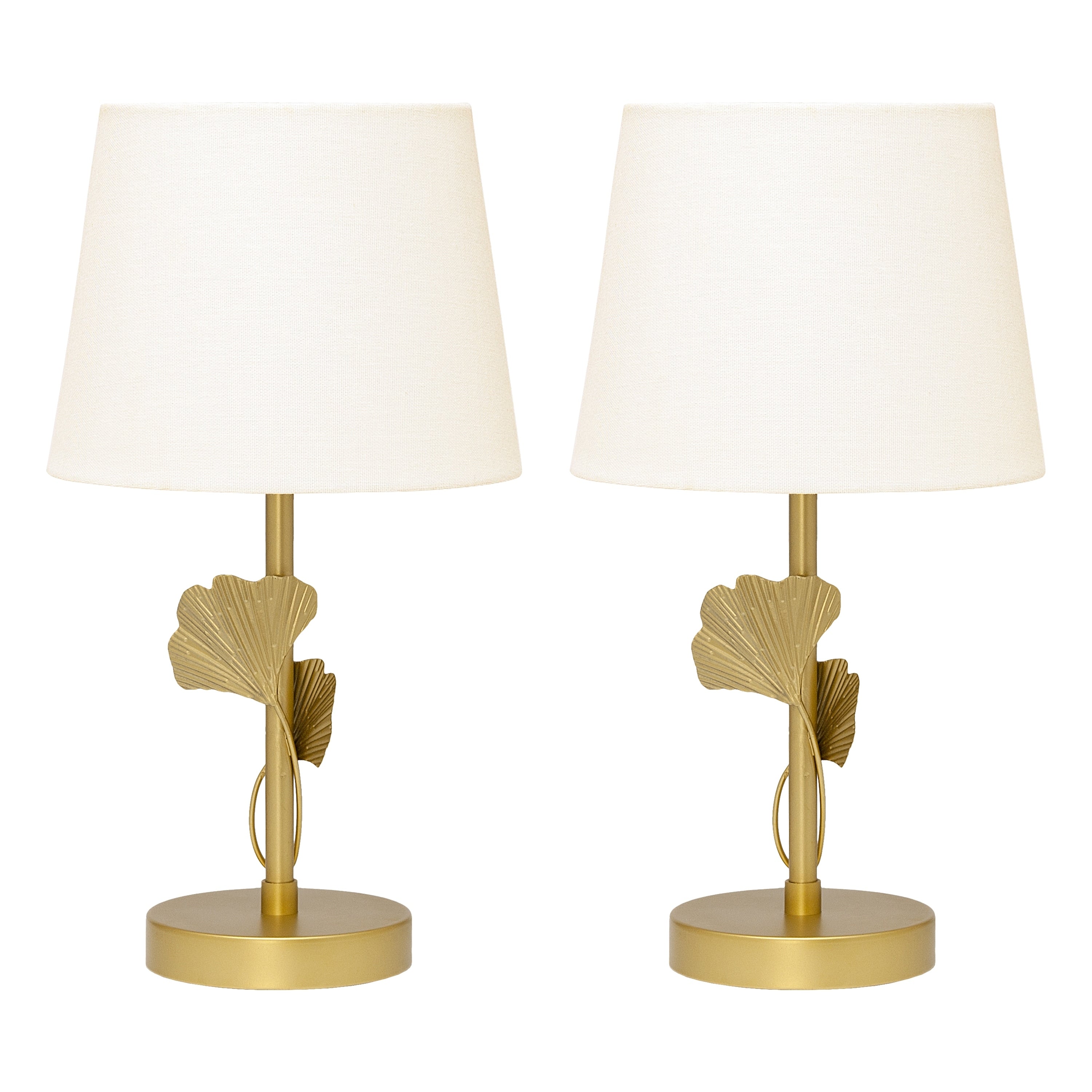 Set of 2 Alexandra River of Goods Gold Painted Metal Novelty Base Table Lamps with White Fabric Drum Shades - 9 x 9 x 16.375