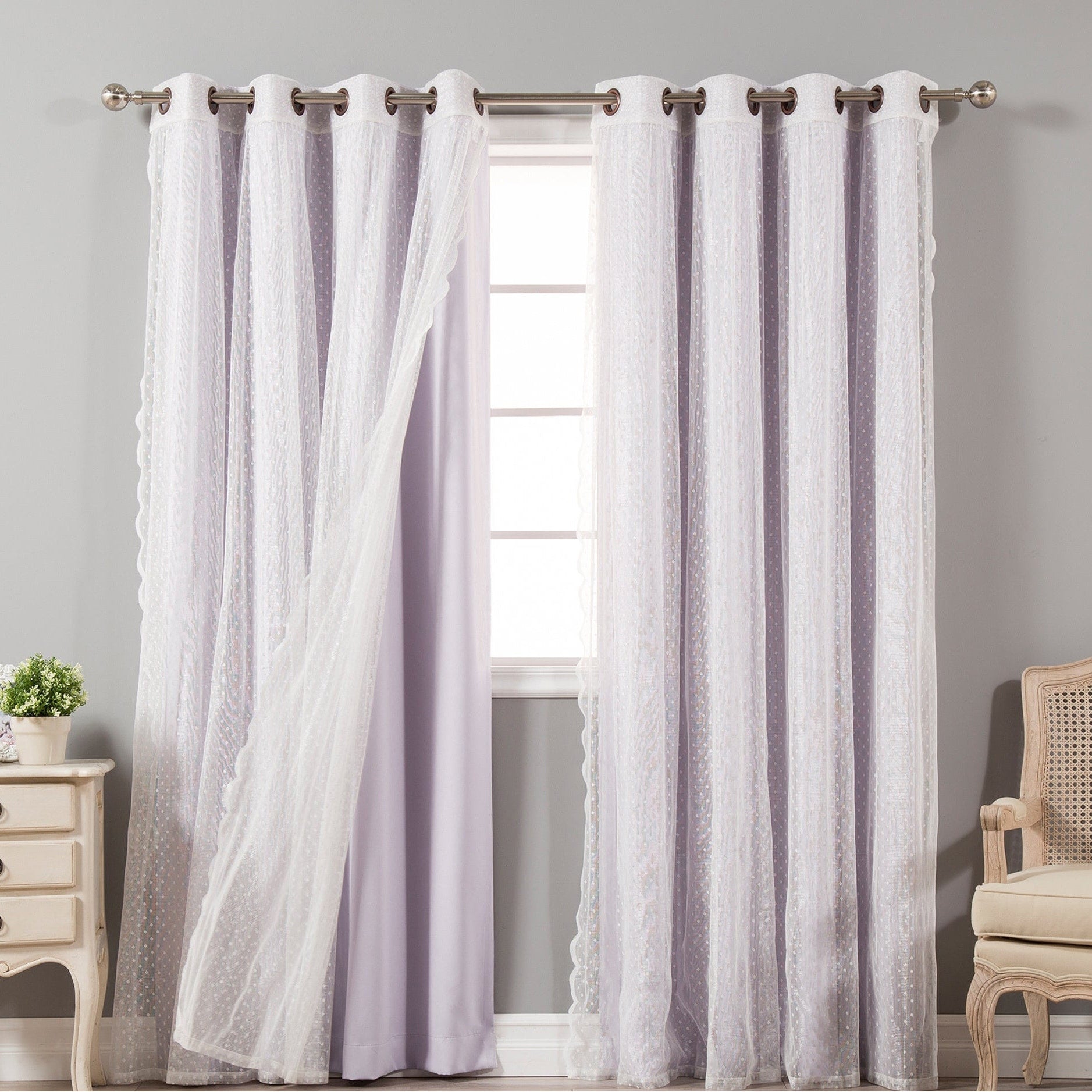 Aurora Home Mix & Match Blackout and Dot Sheer 4 Piece Curtain Panel Set - 52x84