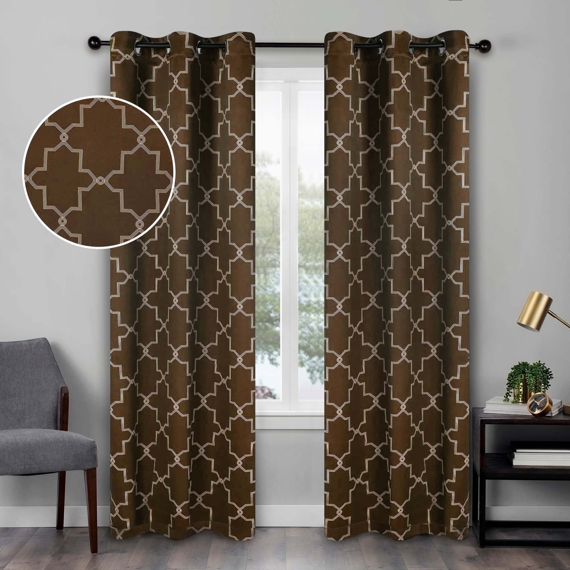 Imperial Trellis Washable Room Darkening Blackout Curtains, Set of 2 Panels