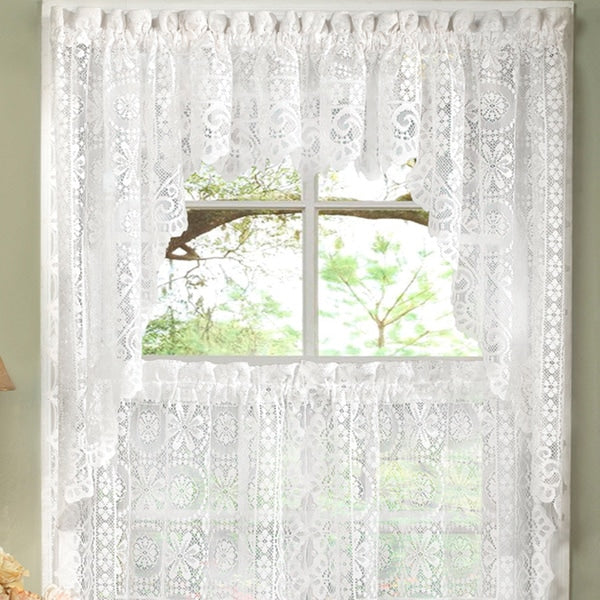 White Lace Luxurious Old World-style Kitchen Curtains Tiers, Shade or Valances