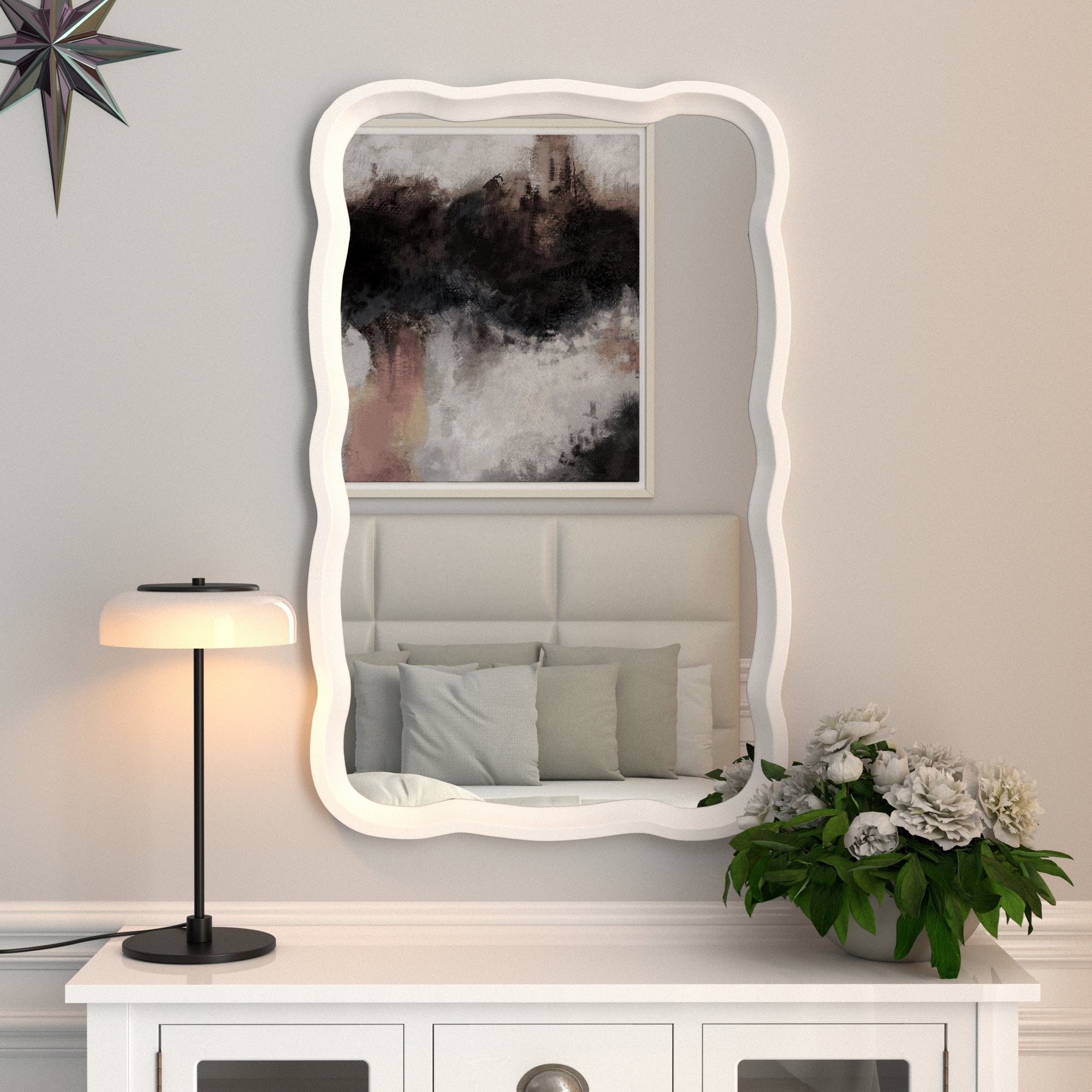 COZAYH Curved Scallop Wood Frame Accent Mirror