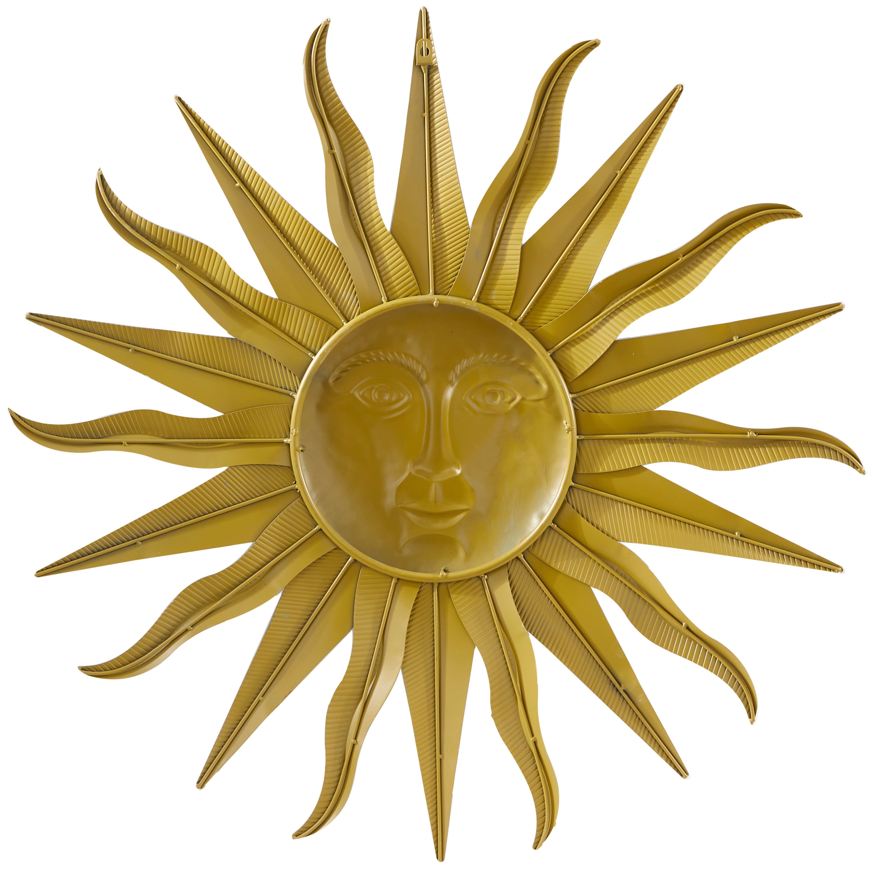 Metal Sun Indoor Outdoor Distressed Wall Decor with Copper-Like Accents and Grooves - Gold - Roche River Decor