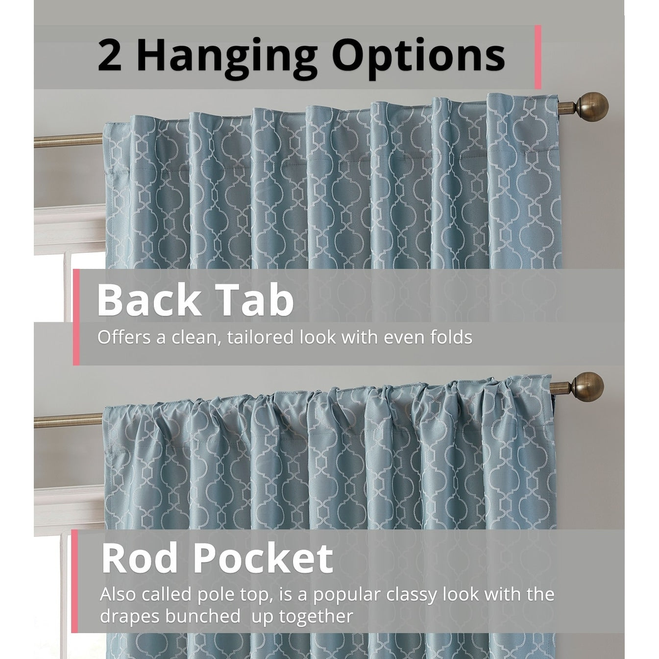 HLC.me Franklin Moroccan 100% Complete Blackout Thermal Insulated Energy Savings Back Tab Rod Pocket Curtain, 2 Panels