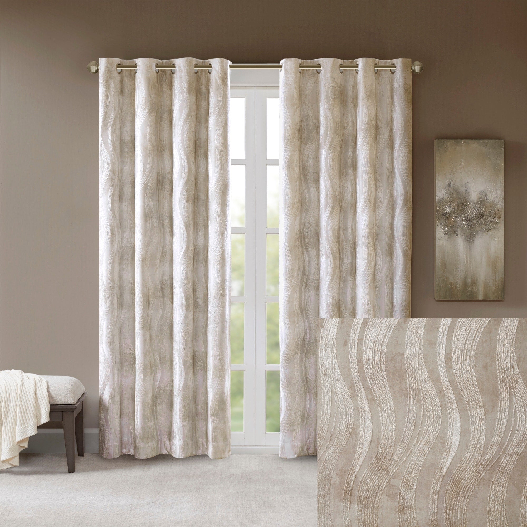 SunSmart Alastair Ivory Printed Jacquard Total Blackout Single Curtain Panel