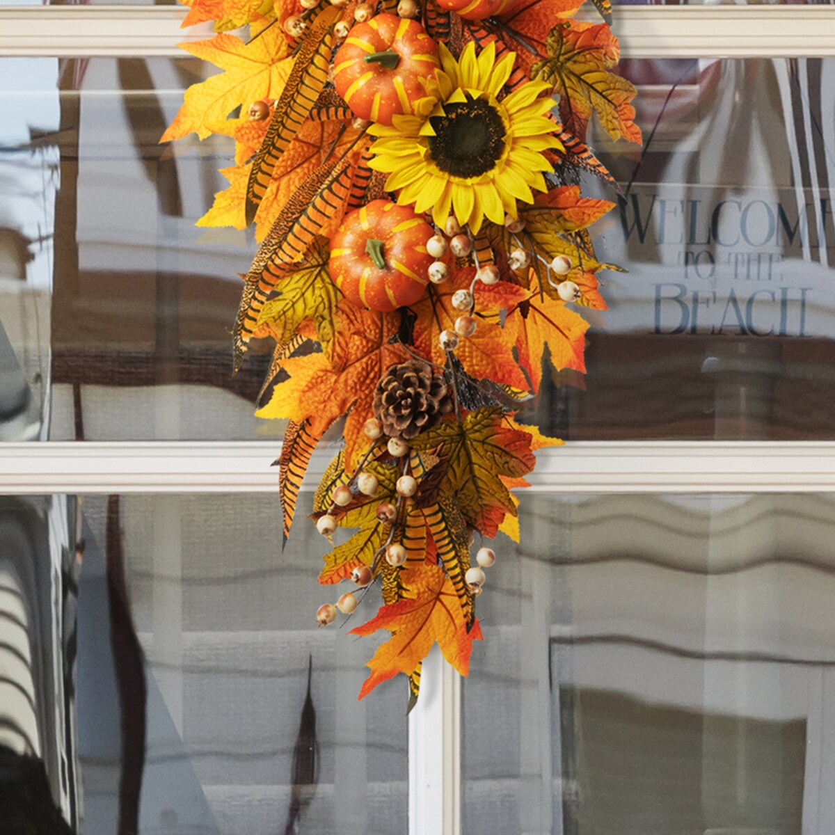 Glitzhome 3ft Fall Sunflower Leaf Potted Tree Thanksgiving Porch Decor