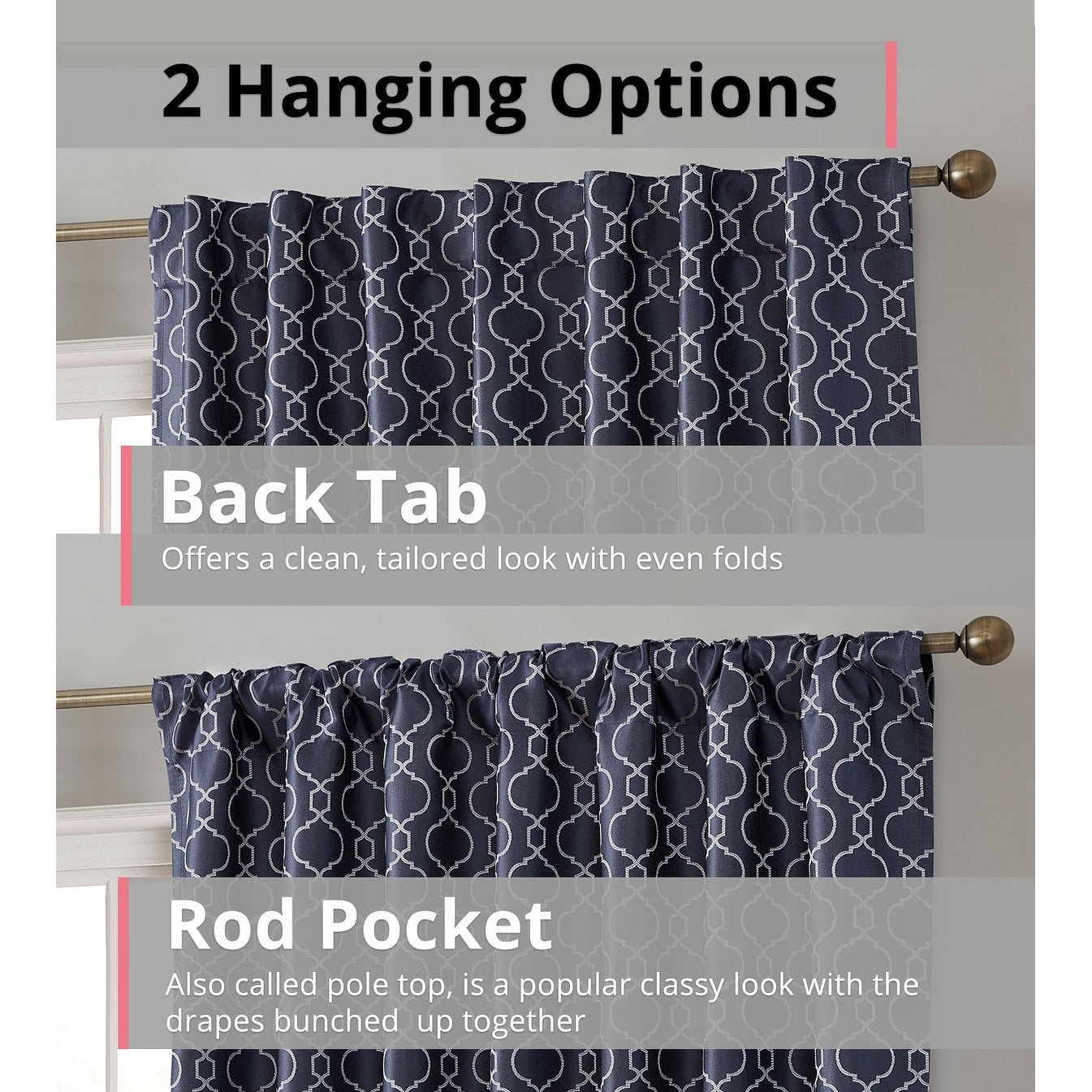 HLC.me Franklin Moroccan 100% Complete Blackout Thermal Insulated Energy Savings Back Tab Rod Pocket Curtain, 2 Panels