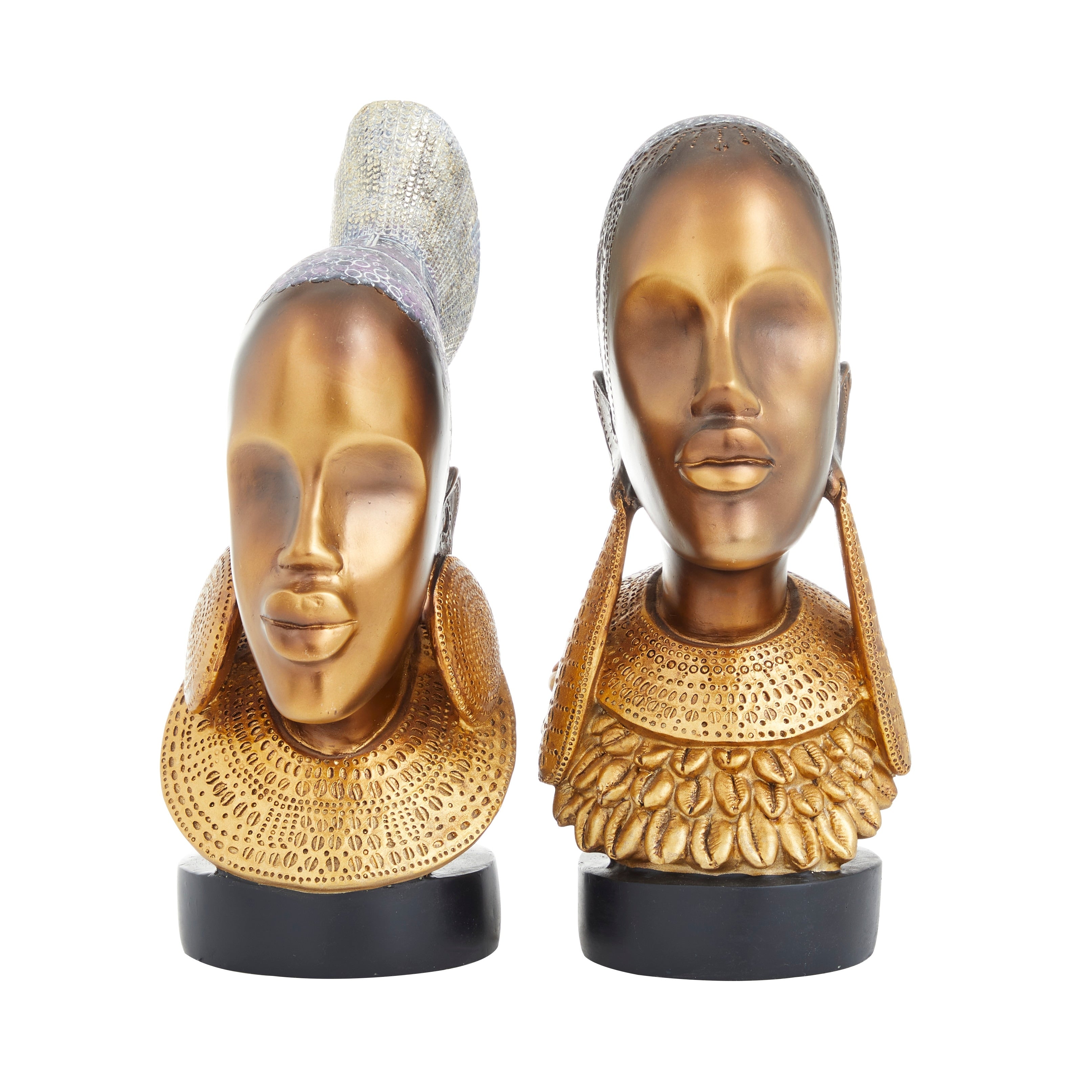 Captivating Polystone African Woman Sculpture (Set of 2) - Black or Gold