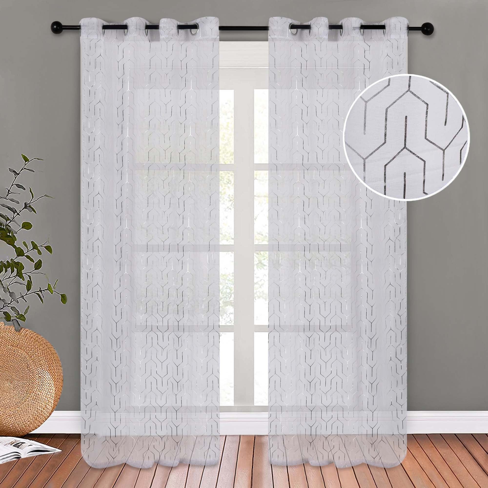 Superior Contemporary Geometric Trellis Sheer Curtains, Rod Pocket or Grommets, Set of 2