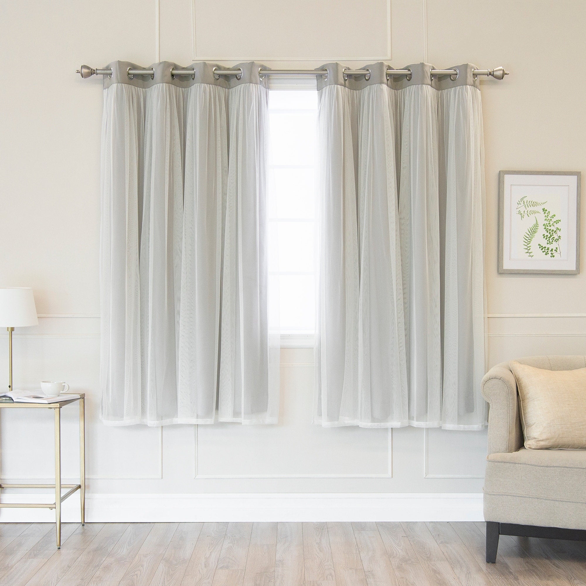 Aurora Home Gathered Tulle Overlay Blackout Curtain Panel Pair