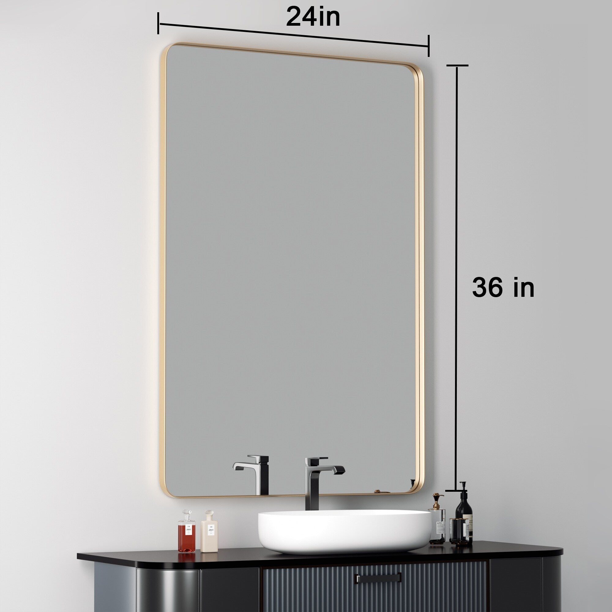 Modern Wall Mirror, Rectangular Mirror with Metal Frame, Bathroom Mirror with Round Corner Vanity Mirror for Vertical/Horizontal