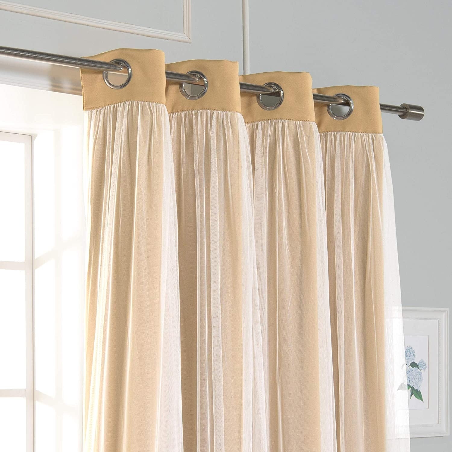 Aurora Home Gathered Tulle Overlay Blackout Curtain Panel Pair