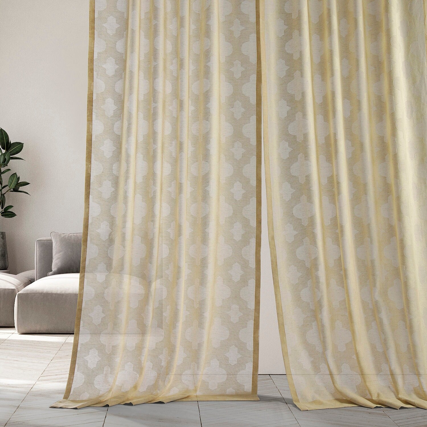 Exclusive Fabrics Calais Tile Patterned Faux Linen Sheer Curtain