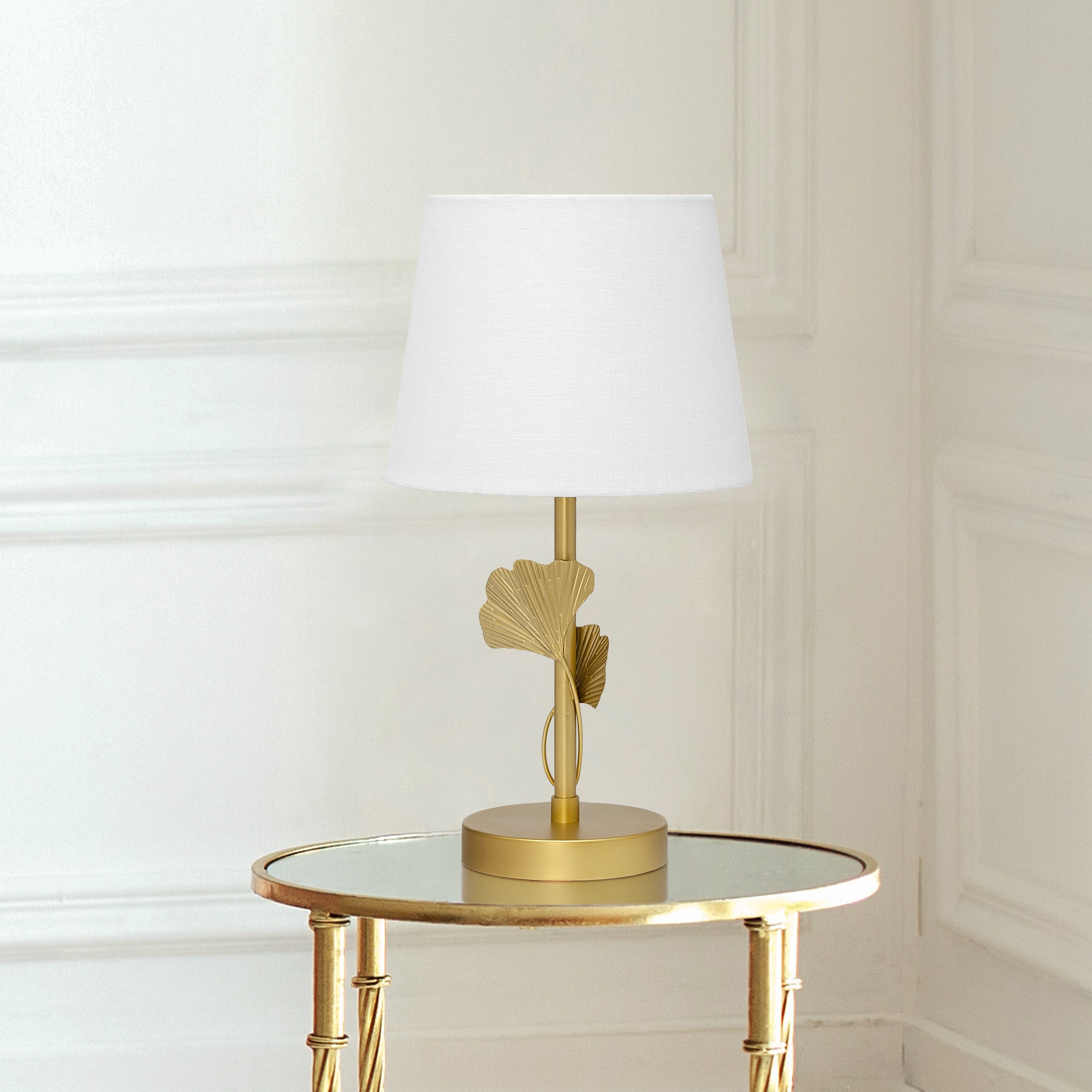 Set of 2 Alexandra River of Goods Gold Painted Metal Novelty Base Table Lamps with White Fabric Drum Shades - 9 x 9 x 16.375