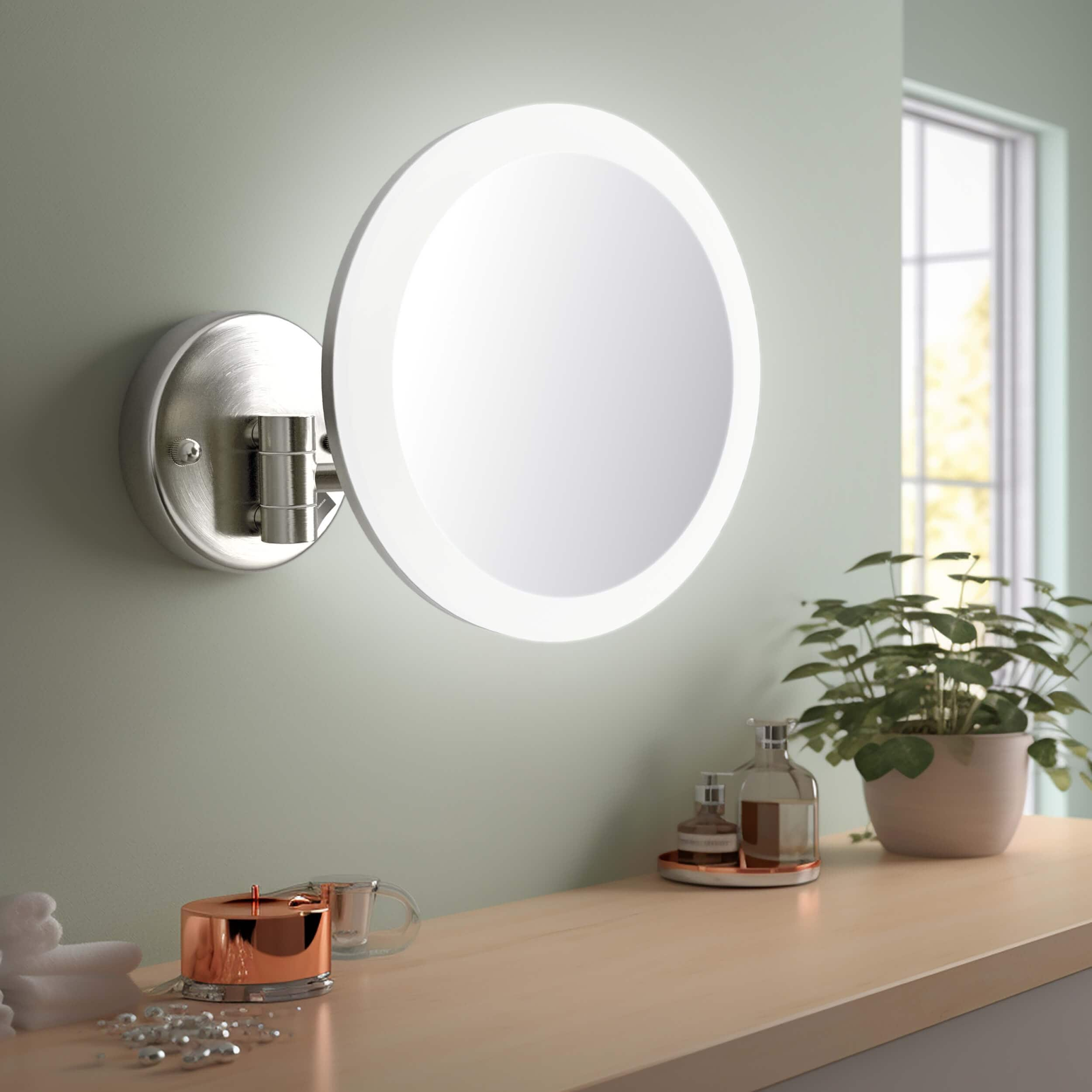 Circular LED Wall Mount One Side 5x Magnifying Make Up Mirror