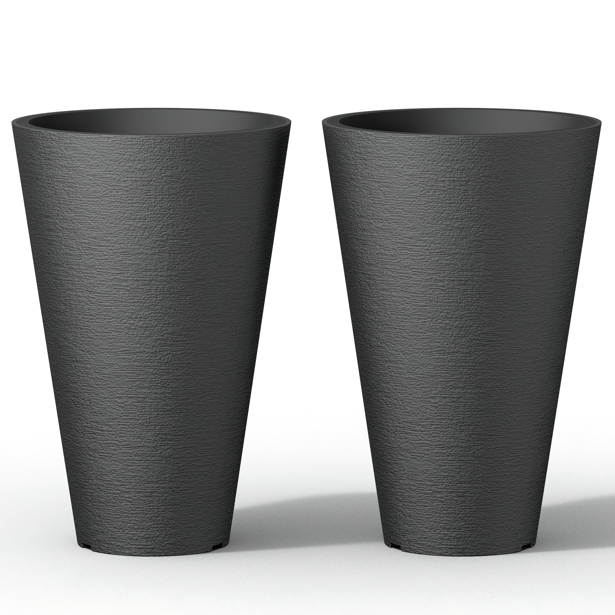 Black Tall Plastic Round Plant Pots / Large Indoor and Outdoor Flower Planters, 2 Piece Set