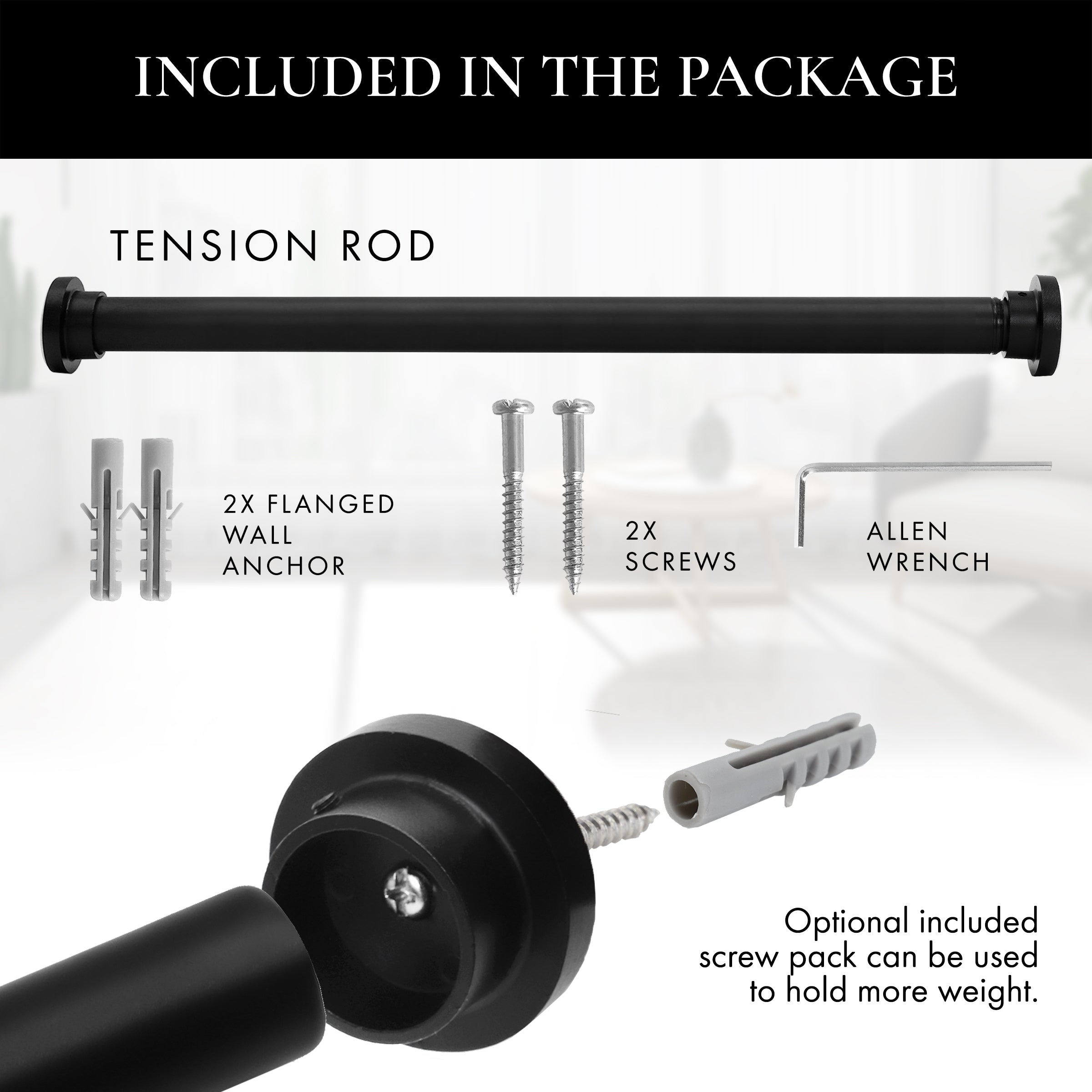 MERIVILLE 1-inch Diameter Metal Spring Tension Rod, Adjustable