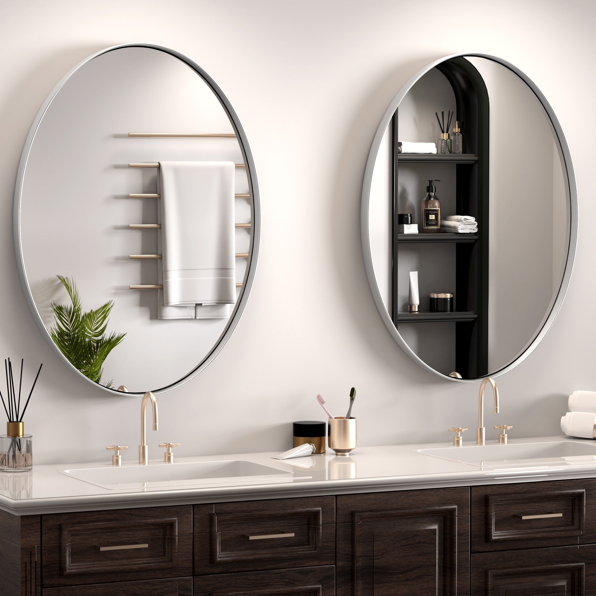 Modern Wall Mirrors, Oval Mirror with Stainless Steel Framed, Bathroom Mirror with Round Corner, Vanity Mirror Accent Mirror