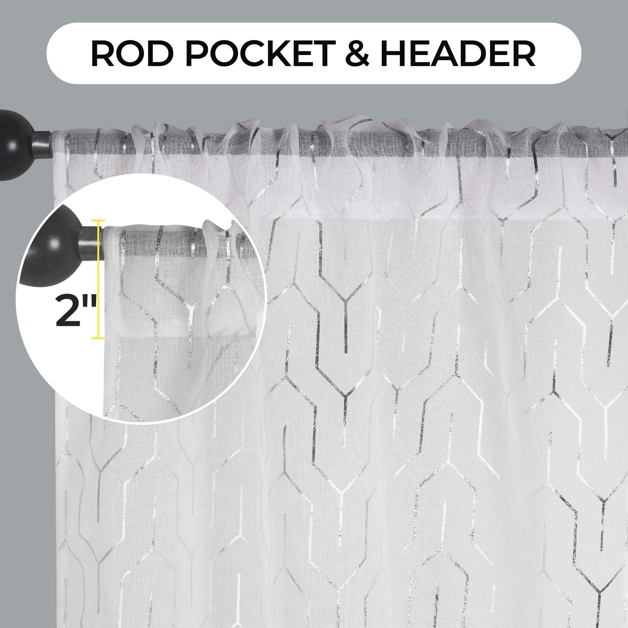 Superior Contemporary Geometric Trellis Sheer Curtains, Rod Pocket or Grommets, Set of 2