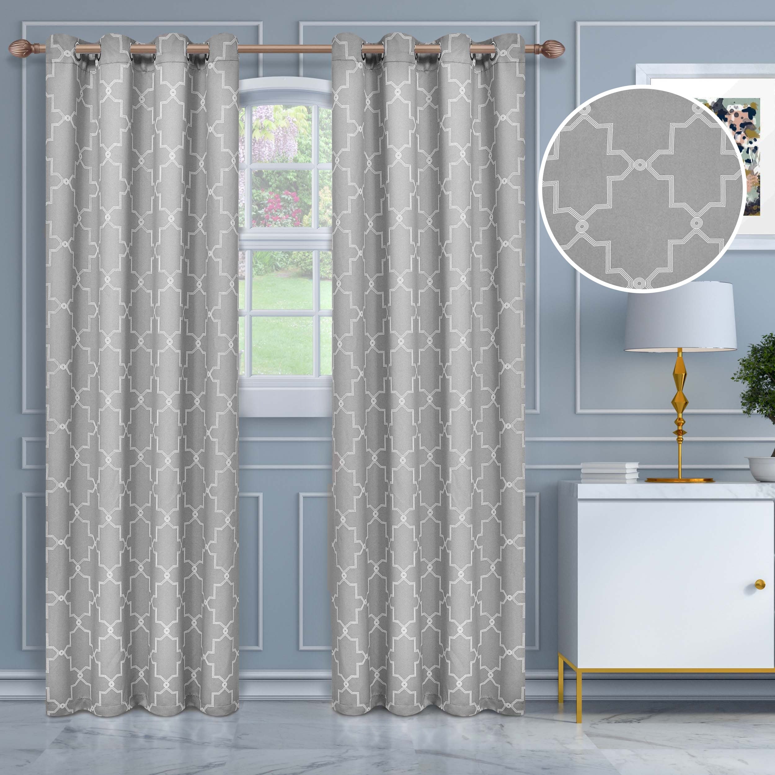 Imperial Trellis Washable Room Darkening Blackout Curtains, Set of 2 Panels