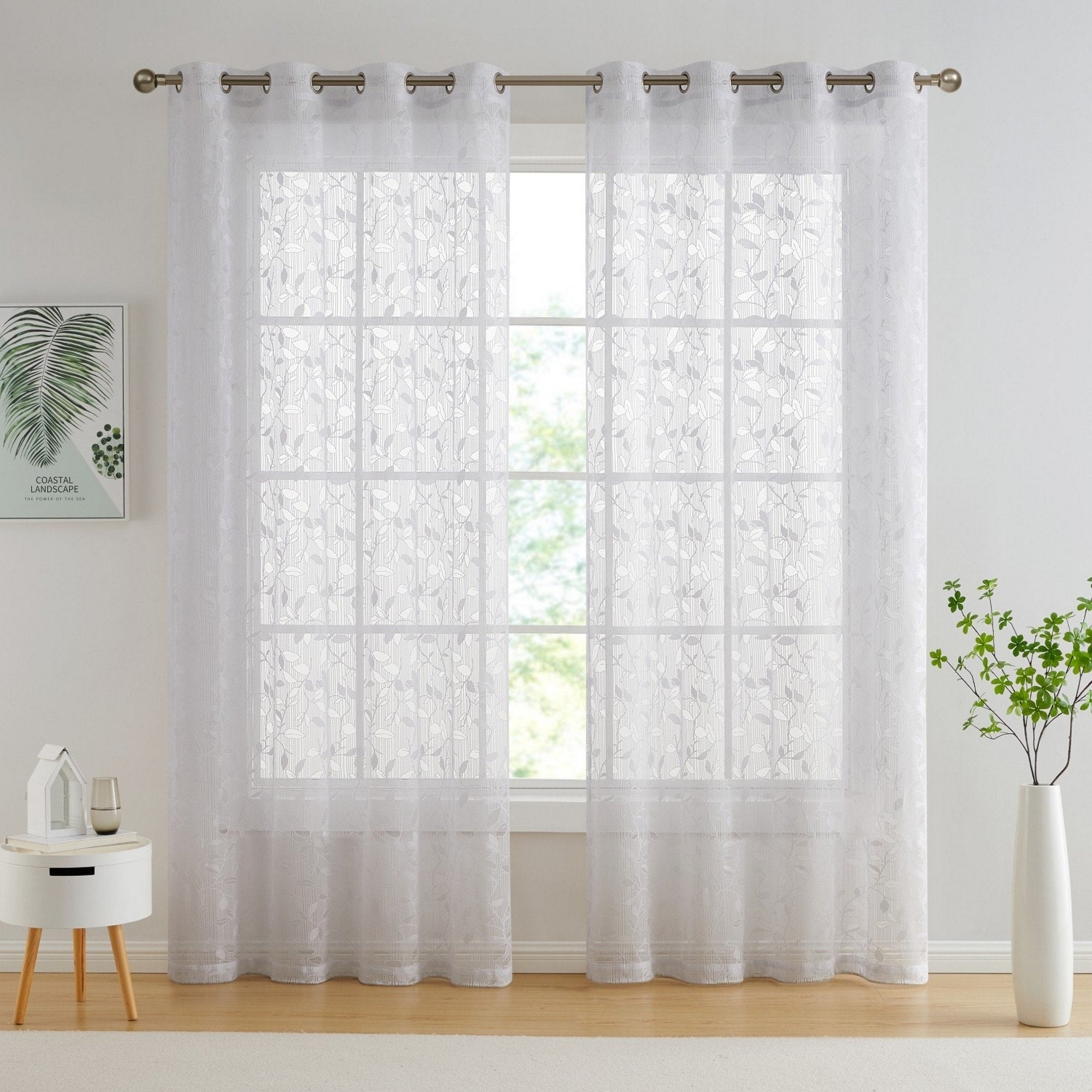 HLC.me Joyce Floral Decorative Semi Sheer Light Filtering Grommet Window Treatment Curtain Panels - Set of 2 Panels