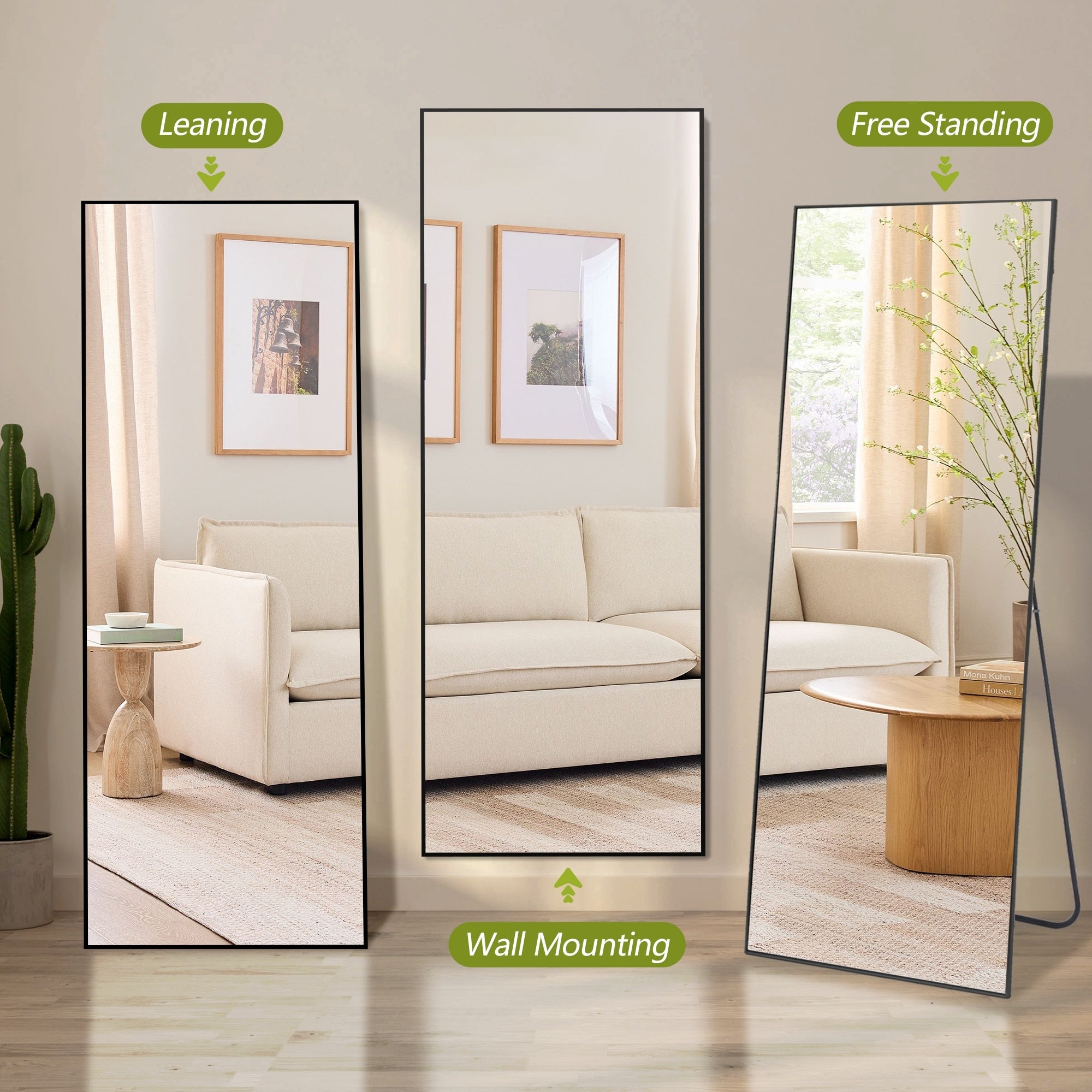 64x21Rectangle Full Length Floor Mirror with Stand Aluminum Alloy Frame,Wall-Mounted Mirror