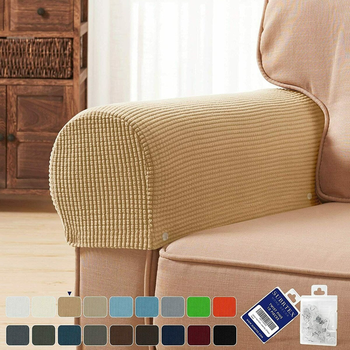 Subrtex Stretch Armrest Cover Strip furniture Cover with Twist Pins