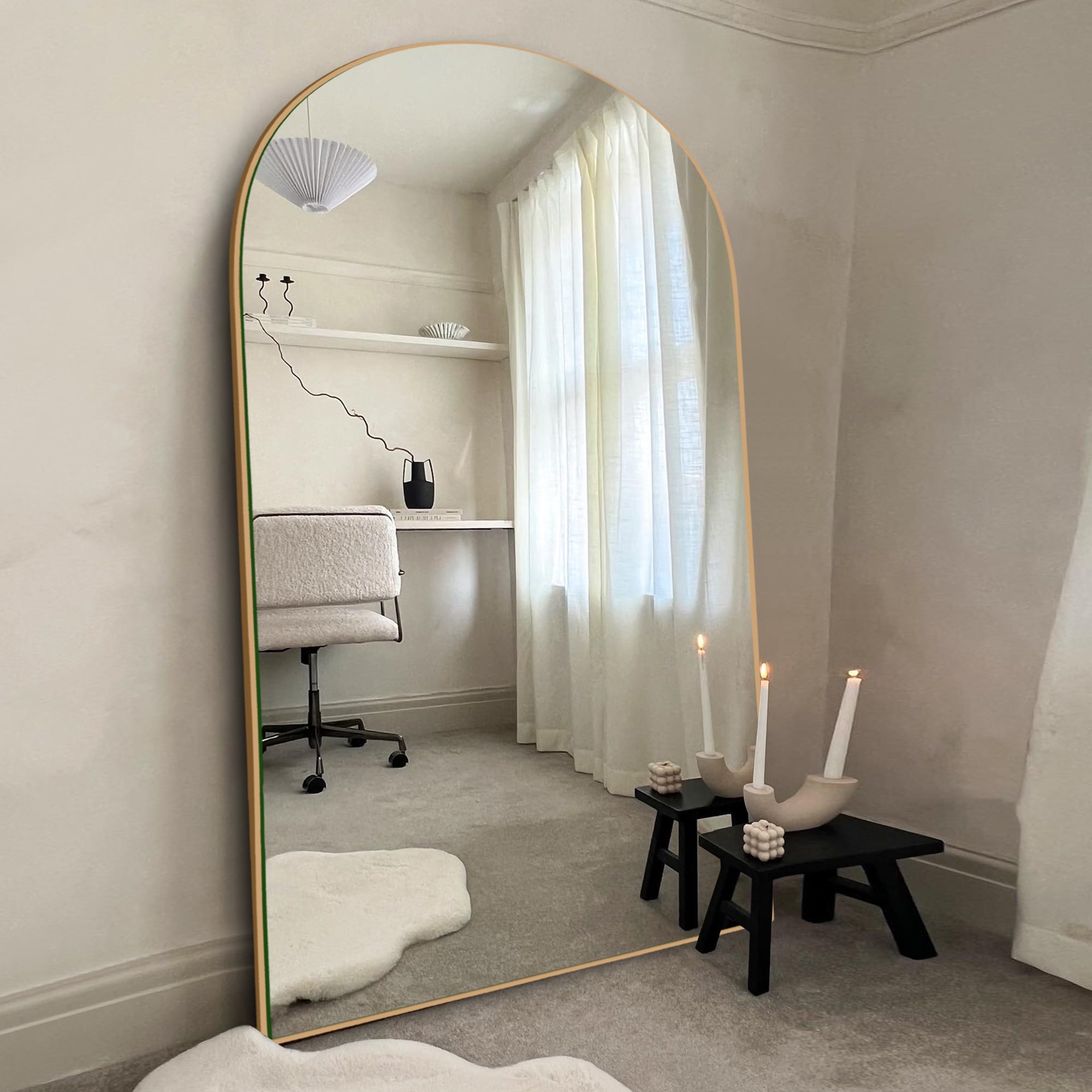 Arched Full-Length Standing Wood Floor Mirror, Wall Mirror