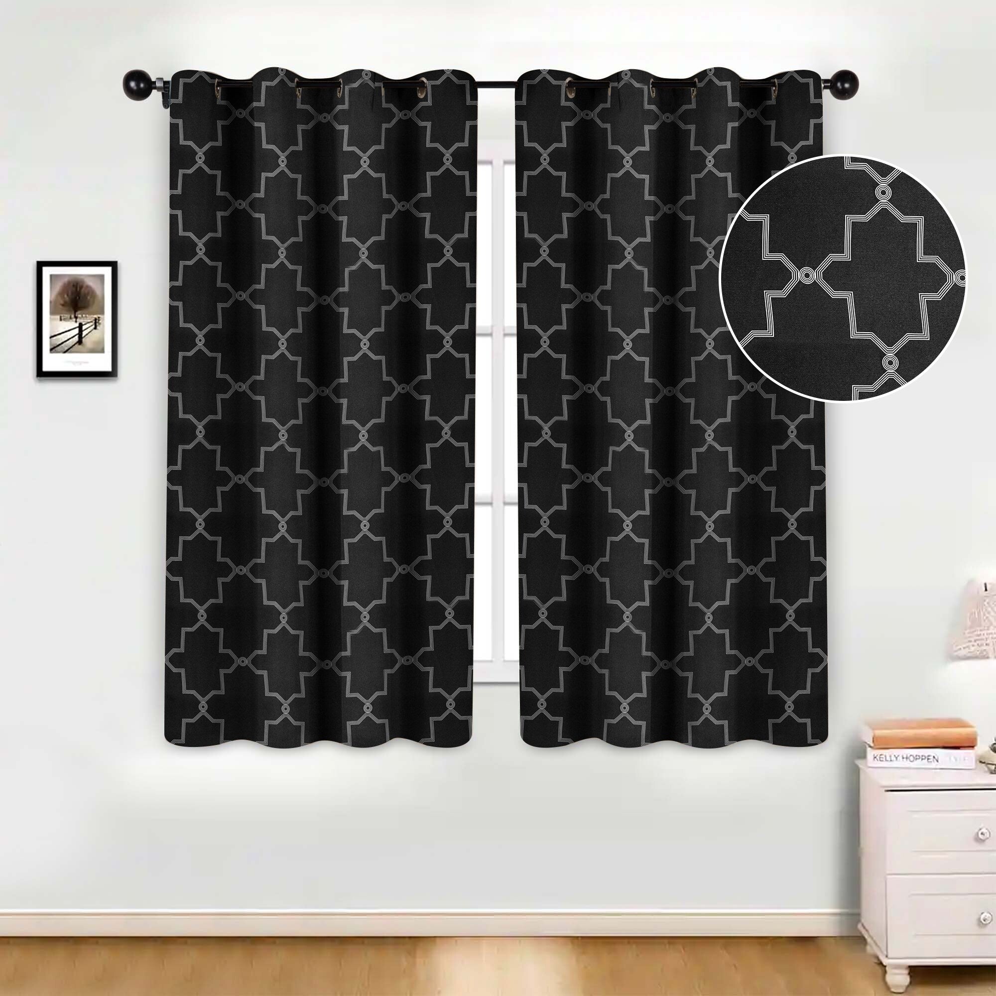 Imperial Trellis Washable Room Darkening Blackout Curtains, Set of 2 Panels