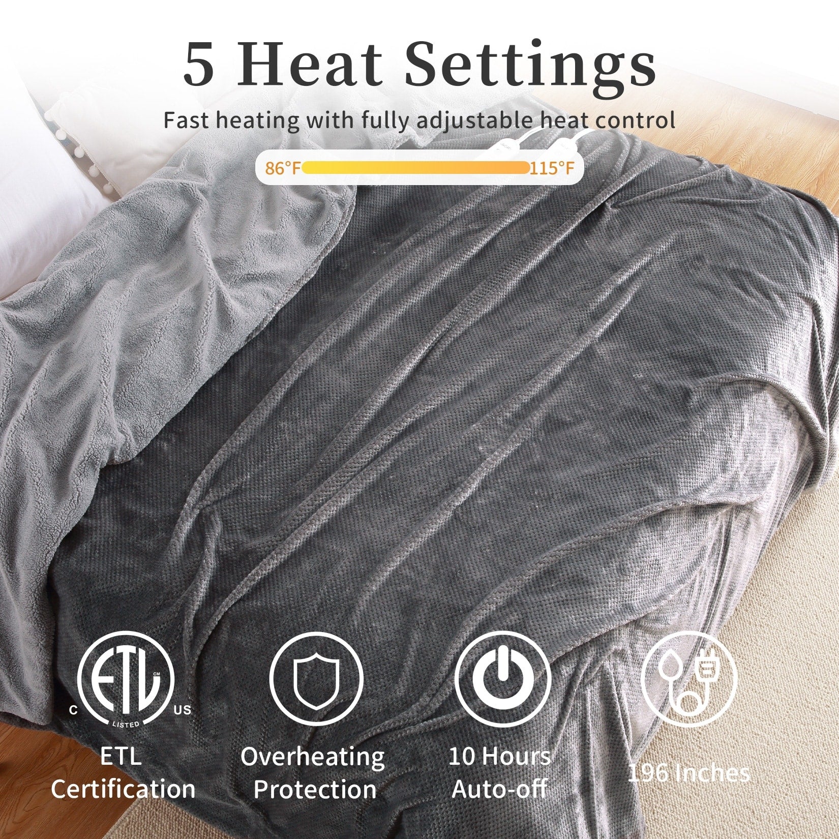 Flannel Sherpa Heating Blanket with 5 Heat Settings