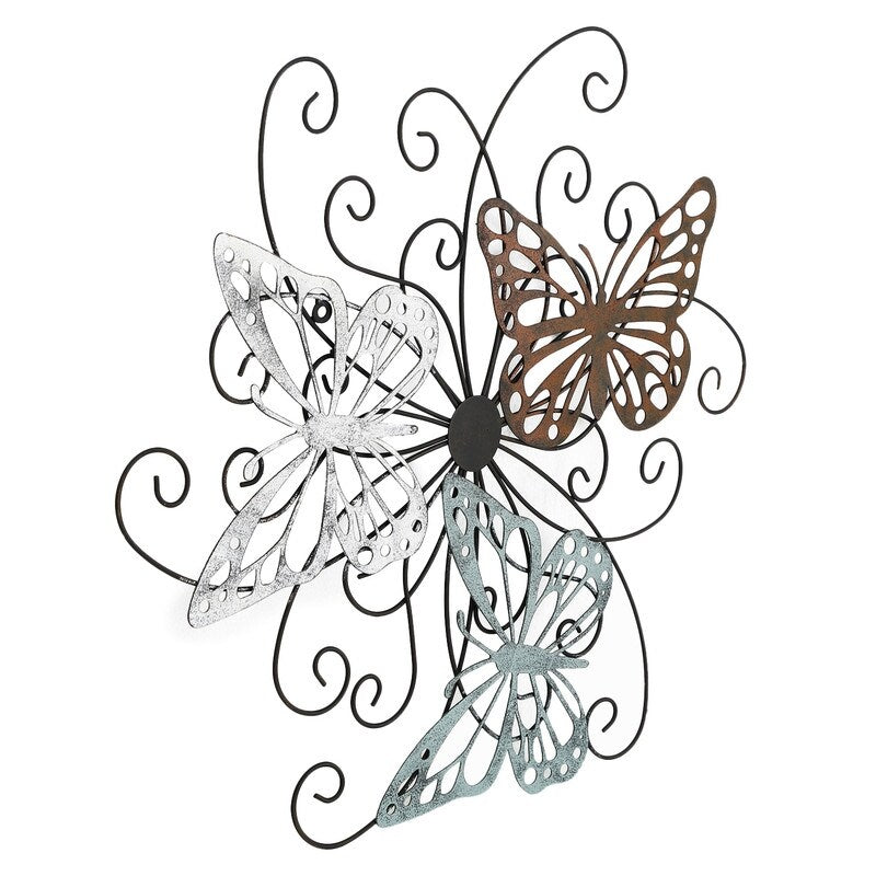 ADECO Metal Butterfly Wall Decor Flower Scrolled Urban Design