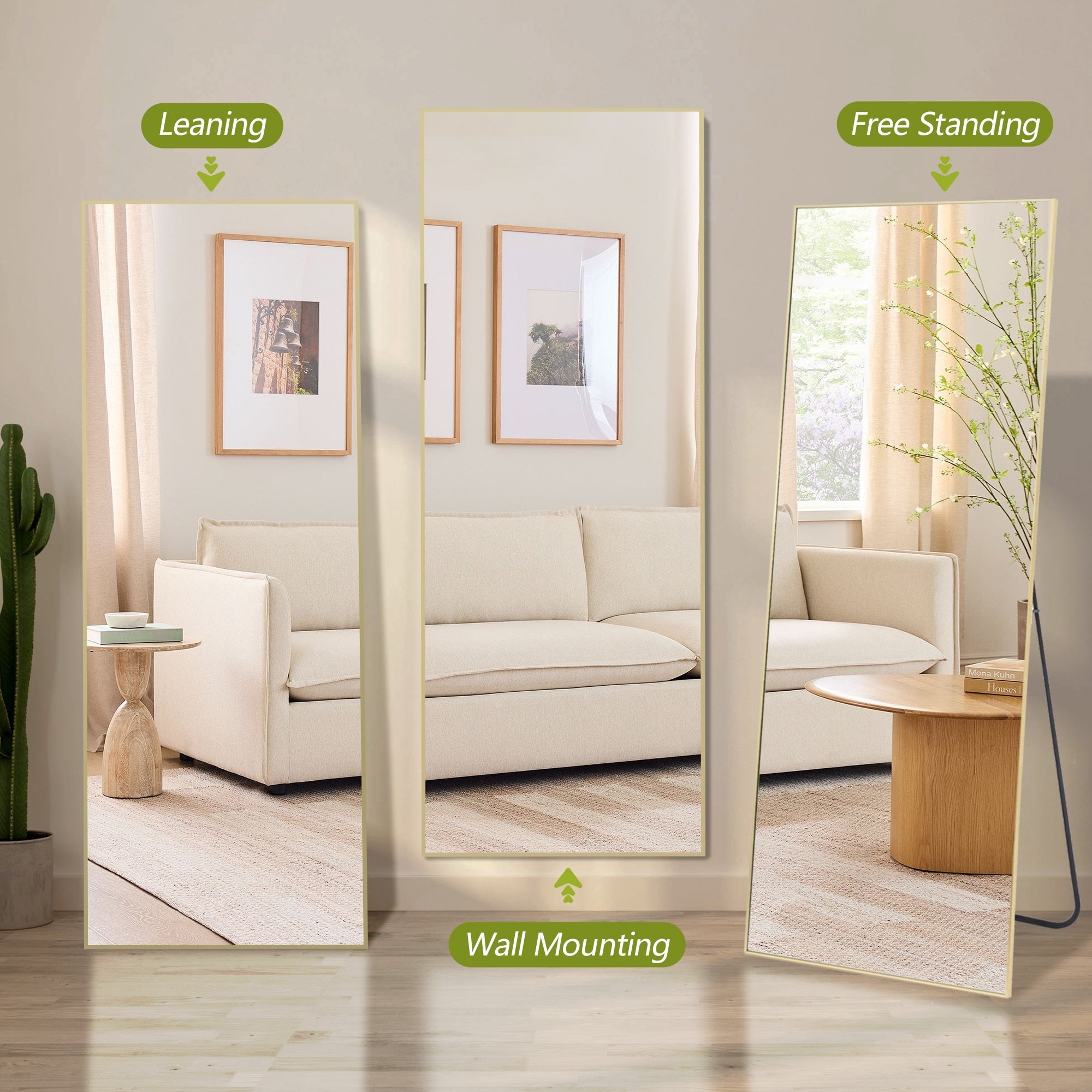 64x21Rectangle Full Length Floor Mirror with Stand Aluminum Alloy Frame,Wall-Mounted Mirror