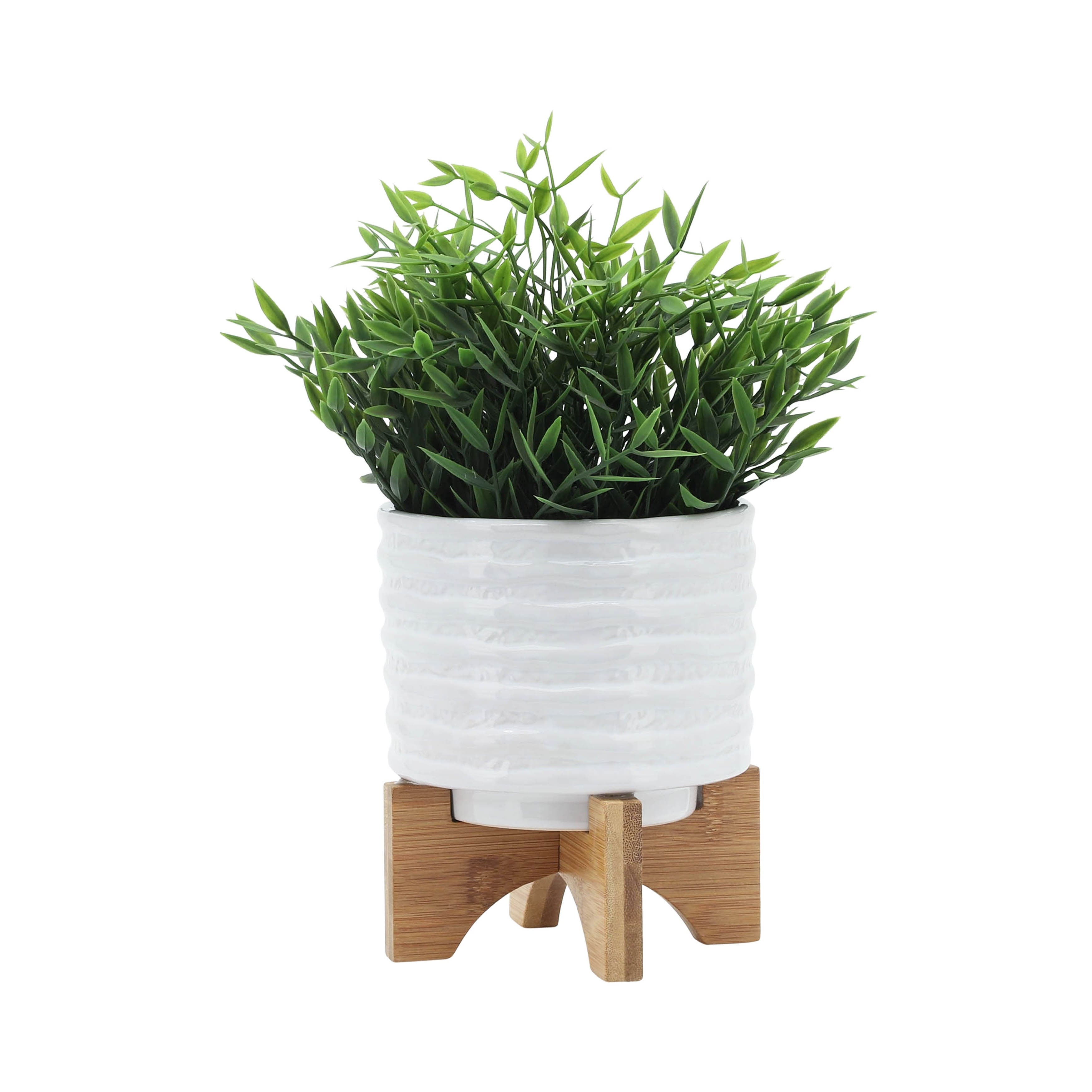 Sagebrook Home Modern Textured Ceramic Planter with Stand Indoor Outdoor