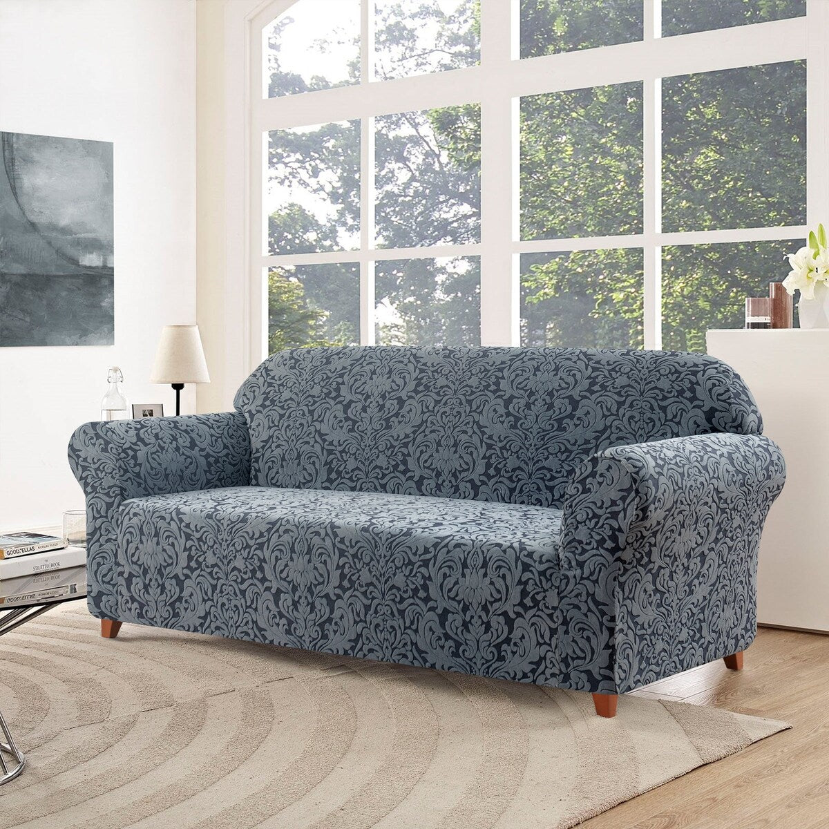 Subrtex 1 Piece Sofa Slipcover Jacquard Damask Spandex Furniture Protector