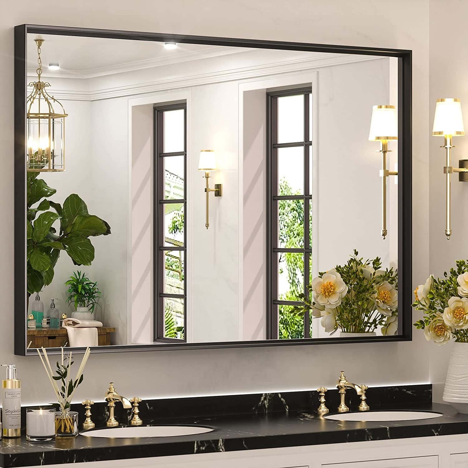 KEONJINN Modern Metal Framed Bathroom Vanity Wall Mounted Mirror