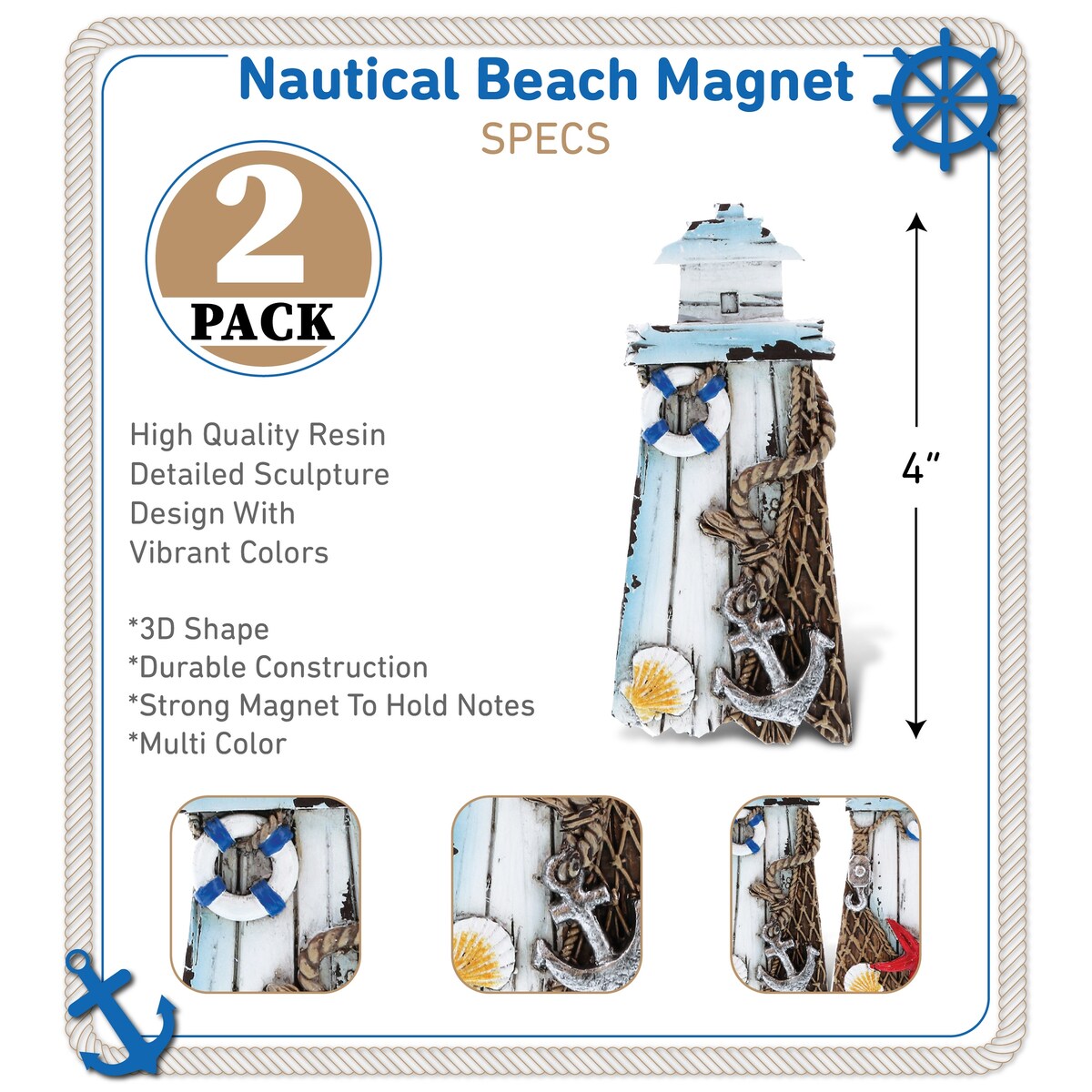 CoTa Global Lighthouse Refrigerator Nautical Beach Magnets Set of 2 - 0.5″Lx1.95″Wx4″H