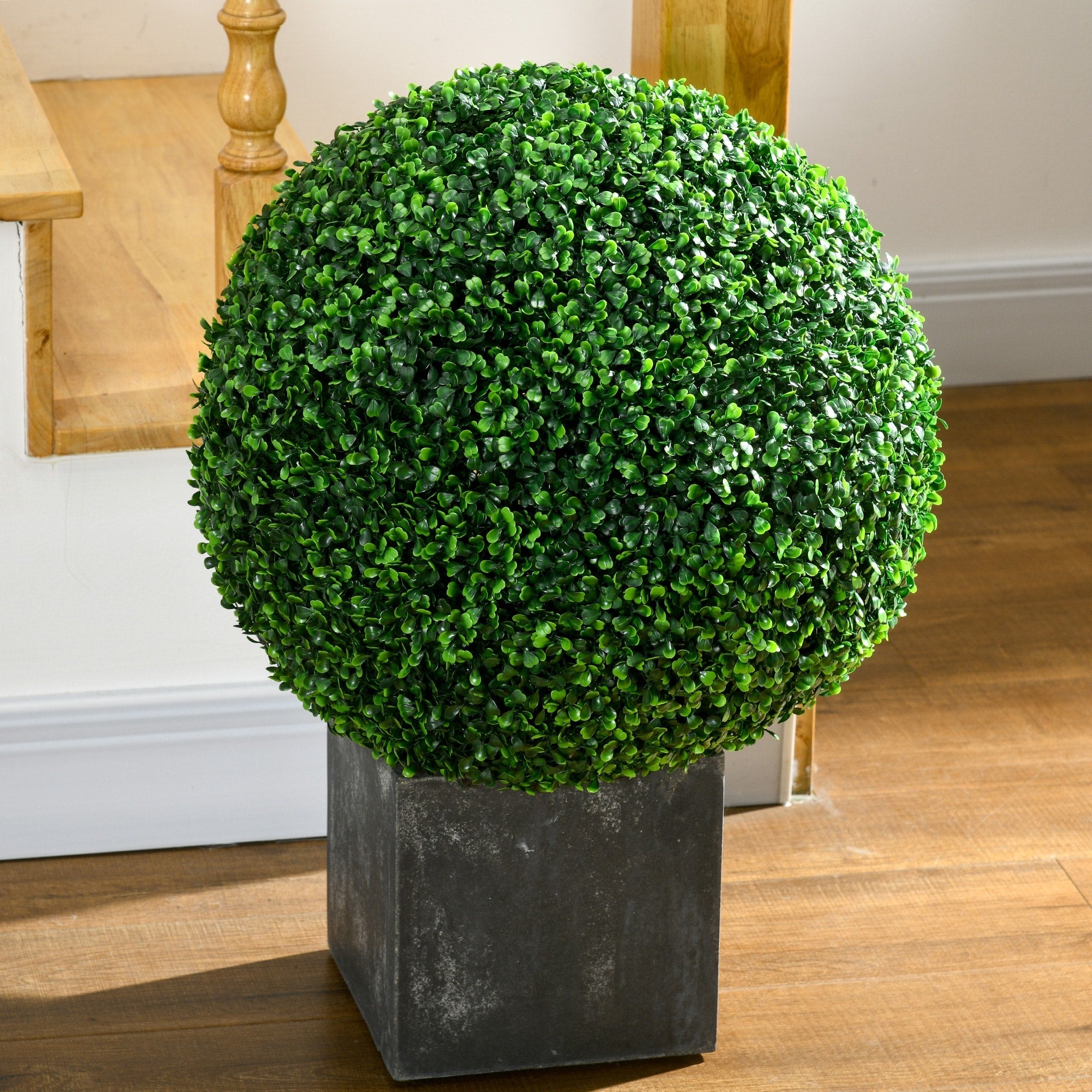 HOMCOM Set of 2 19.75 Inch Artificial Ball Boxwood Topiary Trees Balls, Indoor Outdoor Fake Plants for Home