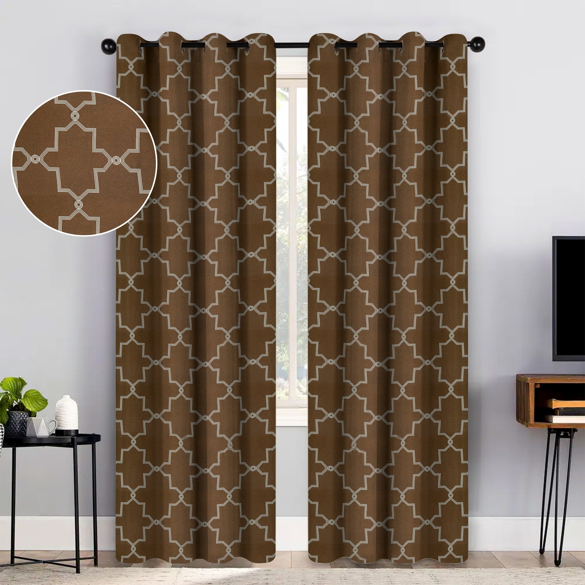 Imperial Trellis Washable Room Darkening Blackout Curtains, Set of 2 Panels