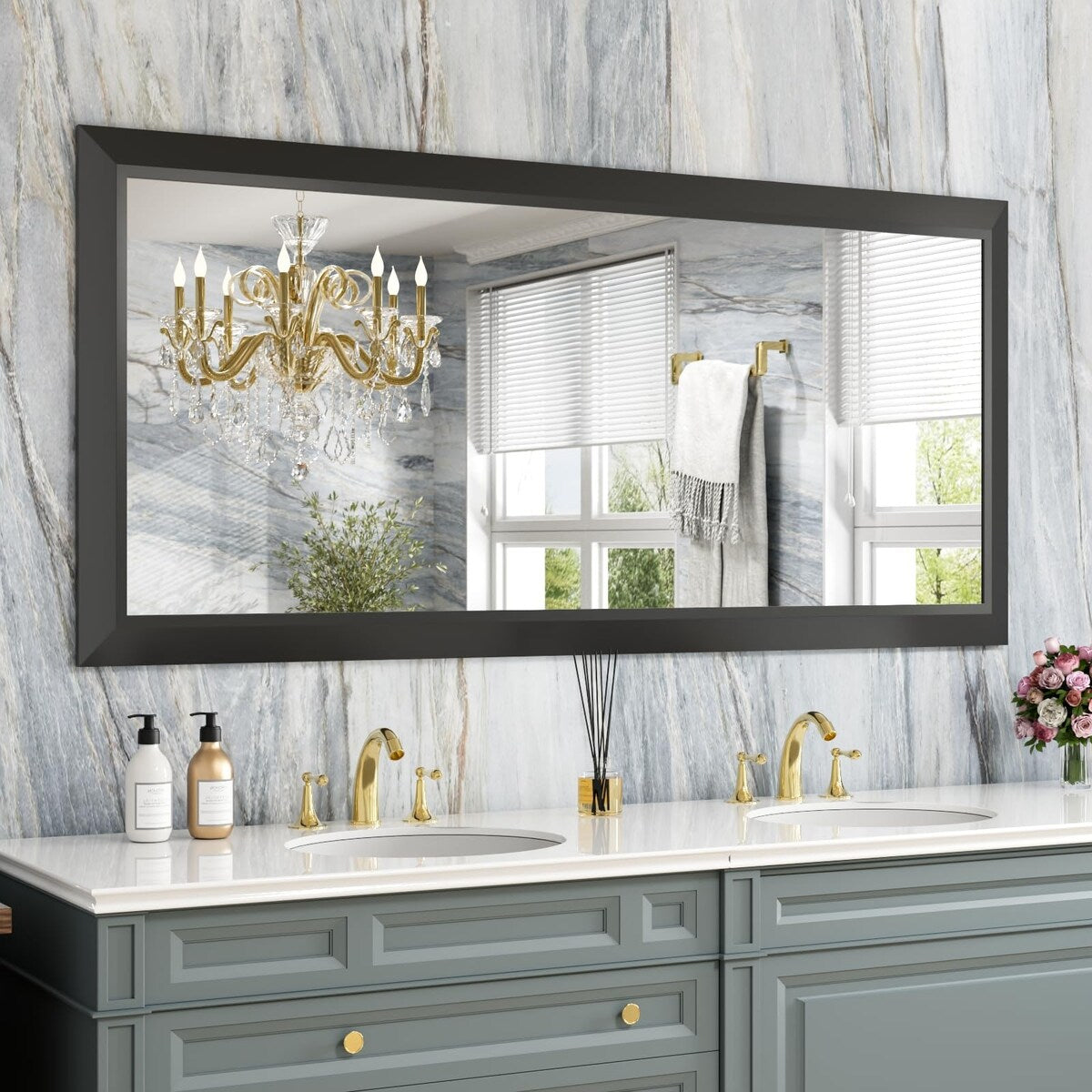 KIOTEE Aluminum Alloy Framed Bathroom Vanity Mirror in Tempered Glass