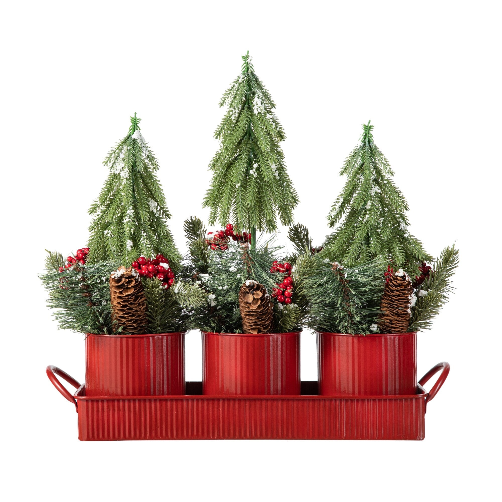 Glitzhome Christmas Red Sleigh Frosted Boot Floral Metal Potted Tree Table Decor