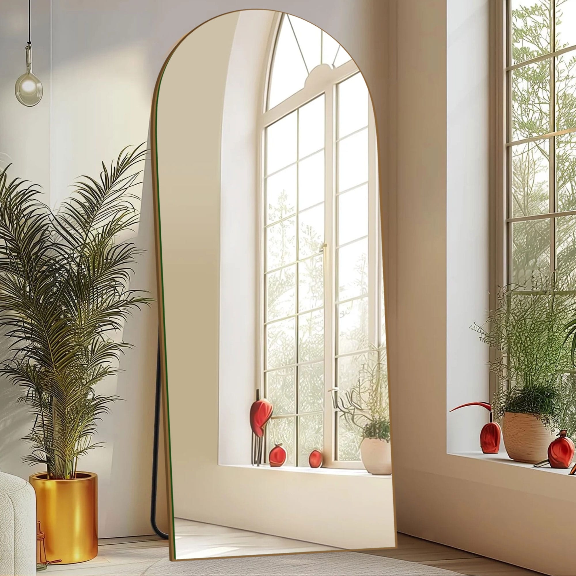 Arched Full-Length Standing Wood Floor Mirror, Wall Mirror