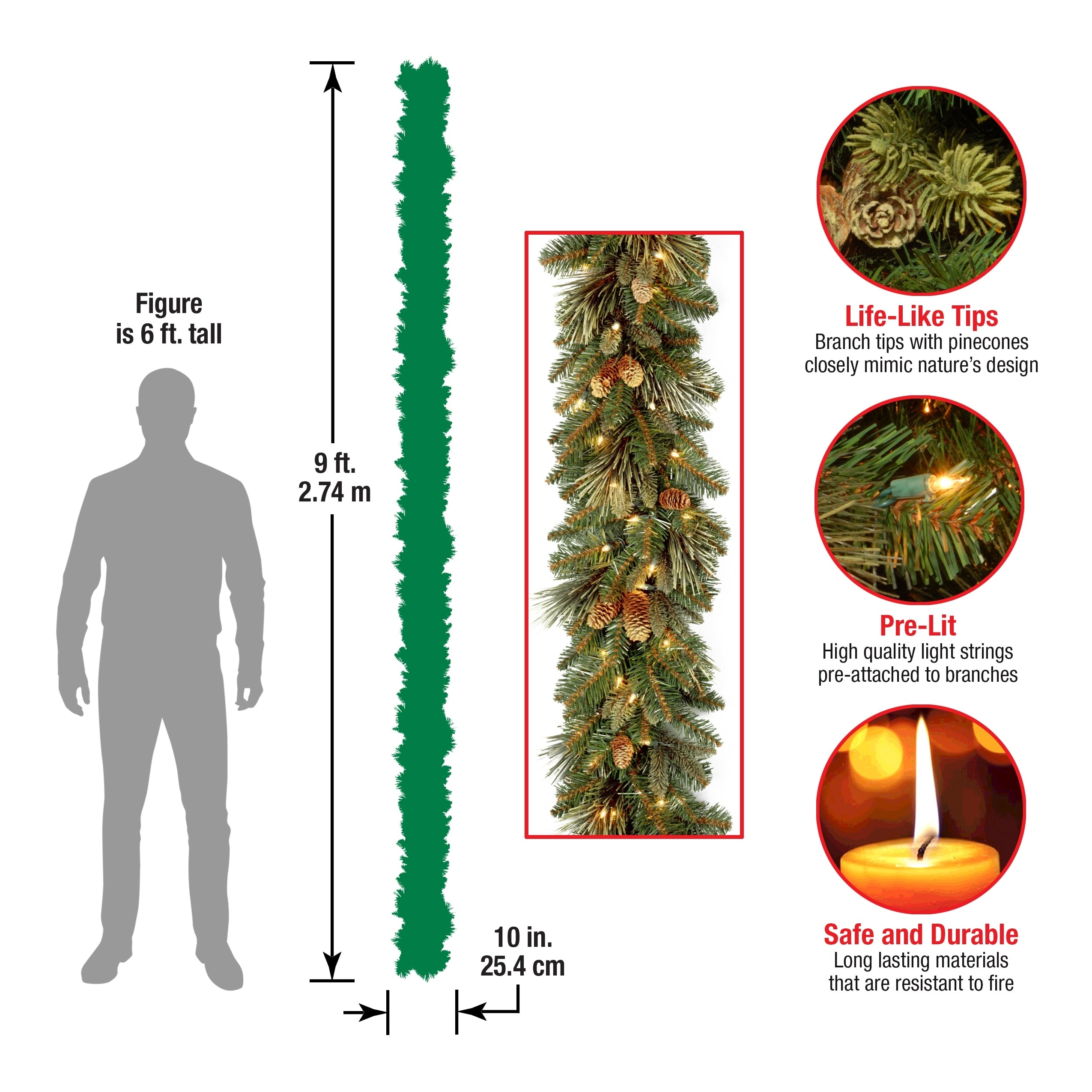 National Tree Company 9 ft. Carolina Pine Garland with Clear Lights - 9 ft