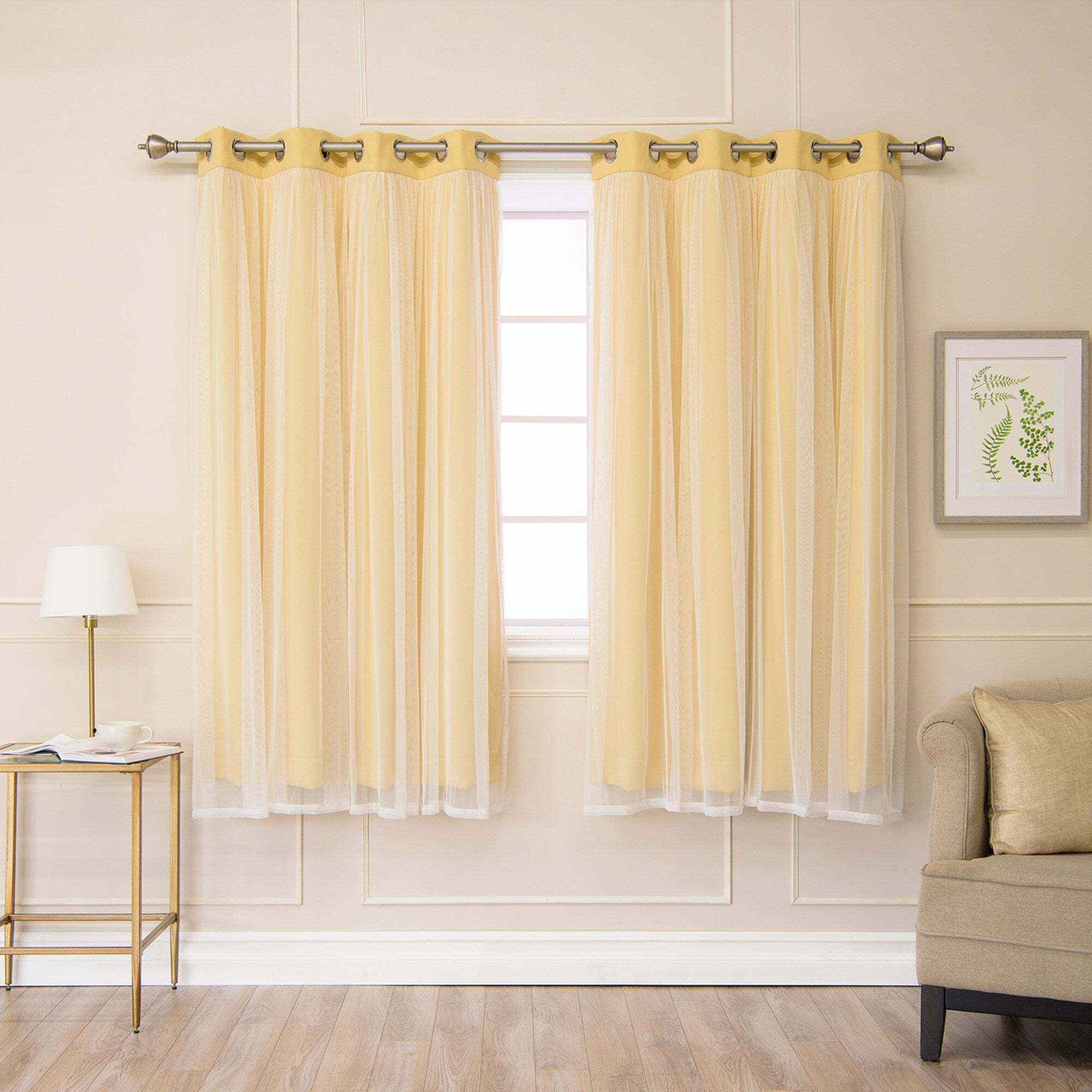 Aurora Home Gathered Tulle Overlay Blackout Curtain Panel Pair