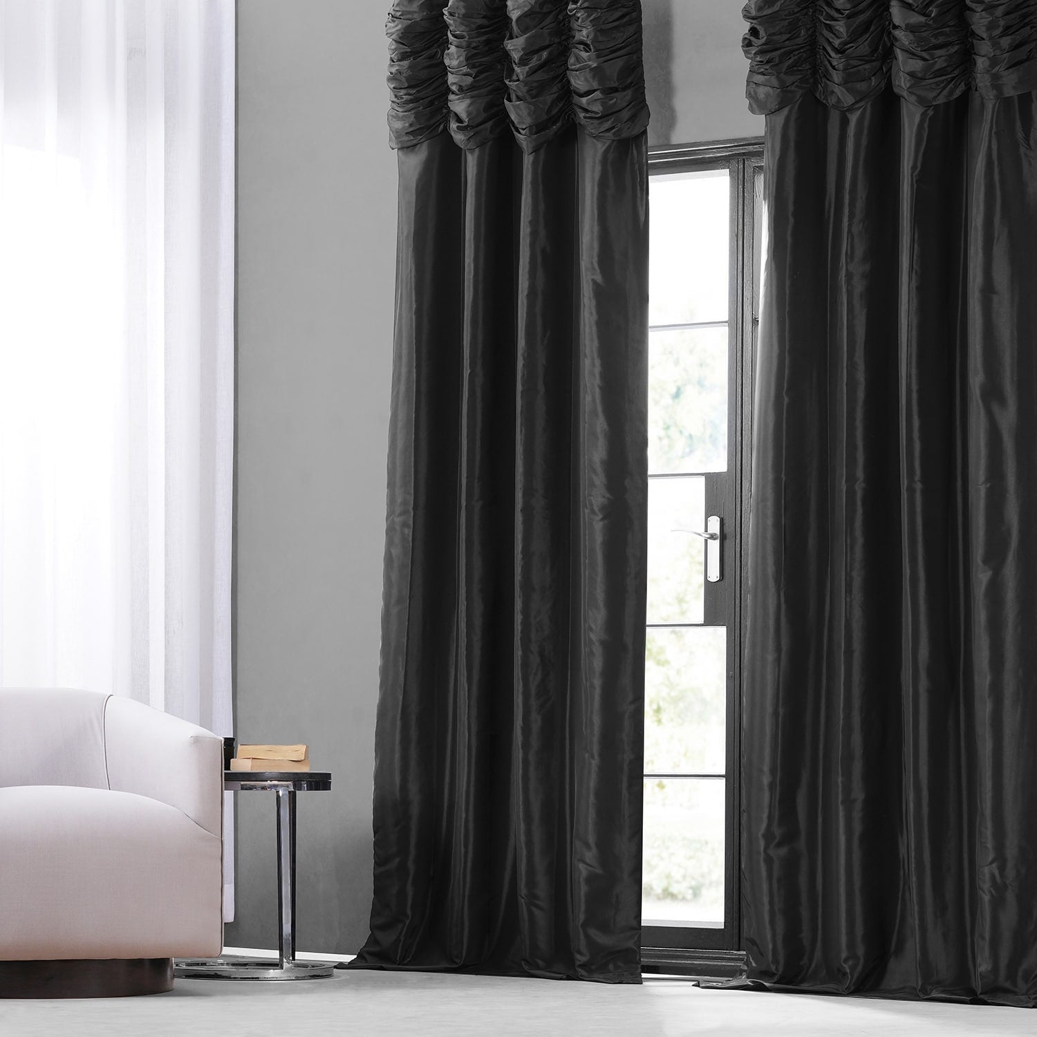 Exclusive Fabrics Single Ruched Faux Solid Taffeta Curtain (1 Panel)