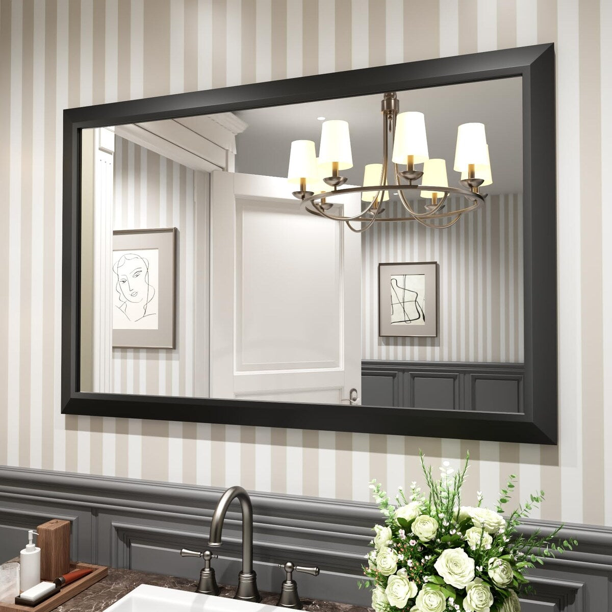 KIOTEE Aluminum Alloy Framed Bathroom Vanity Mirror in Tempered Glass