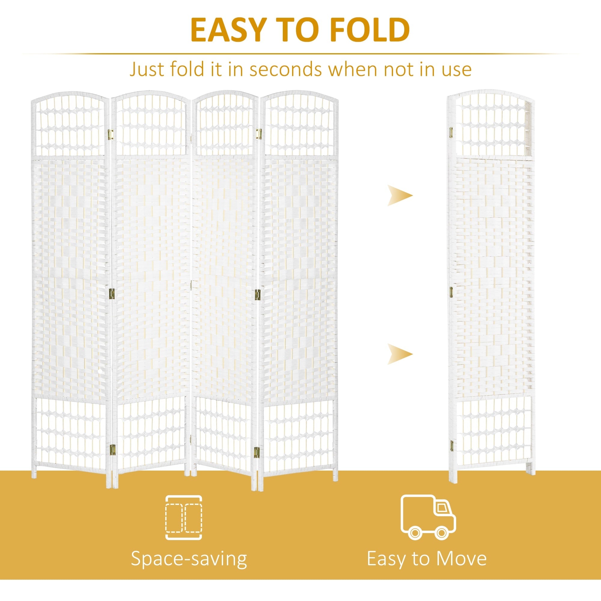 HOMCOM Panel Room Divider, 5.6 Ft Tall Folding Privacy Screen, Wave Fiber Freestanding Partition Wall Divider, White