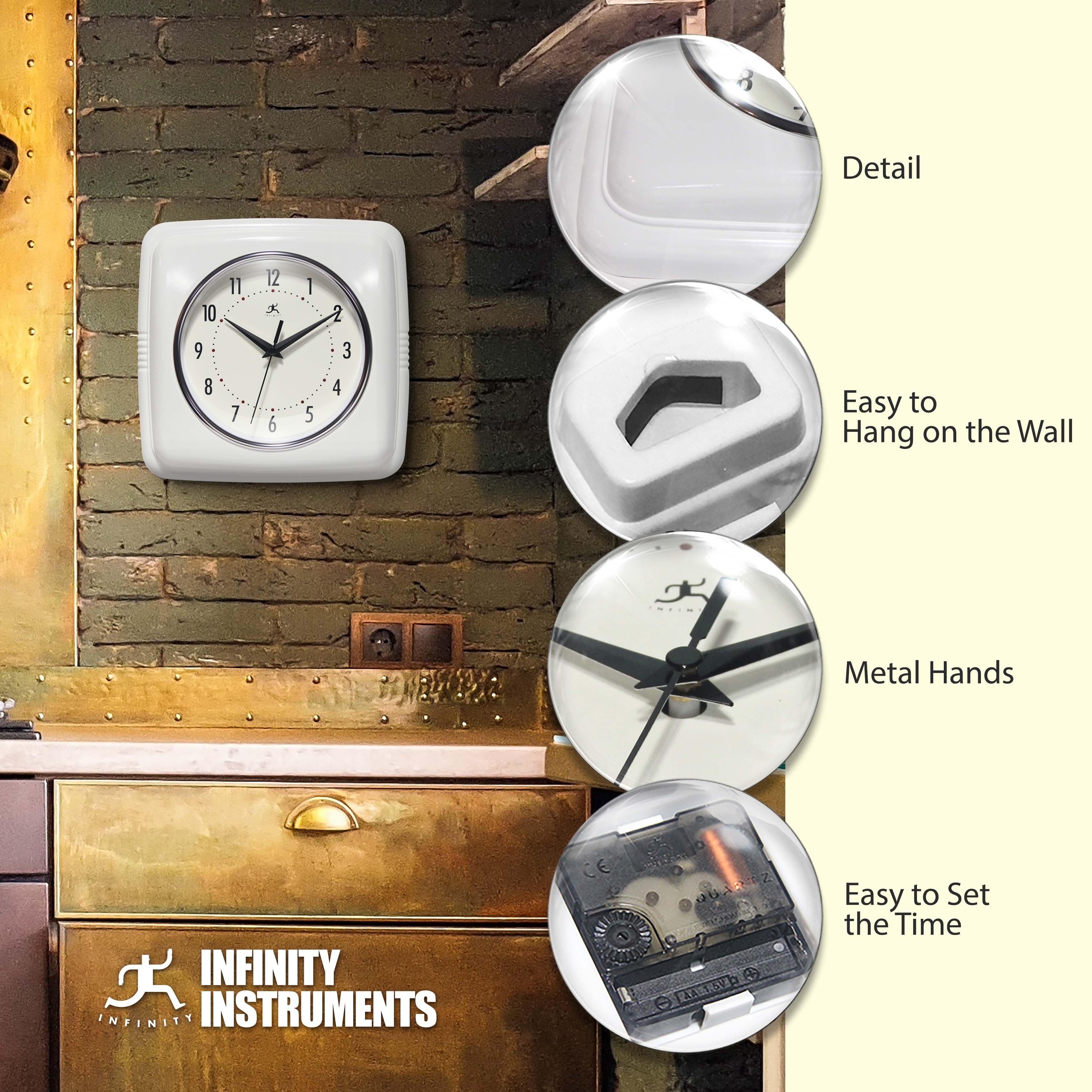 Infinity Instruments Retro 9.25-inch Square Wall Clock - 9.25 x 1.875 x 9.5