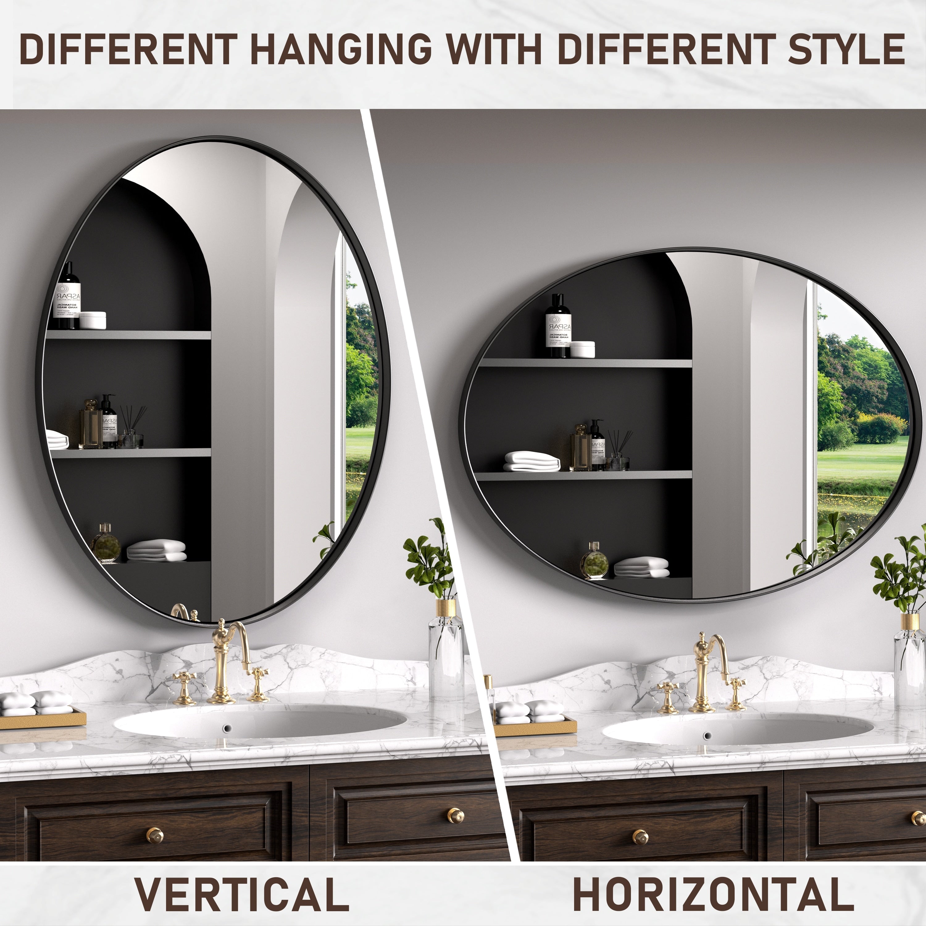 Modern Wall Mirrors, Oval Mirror with Stainless Steel Framed, Bathroom Mirror with Round Corner, Vanity Mirror Accent Mirror